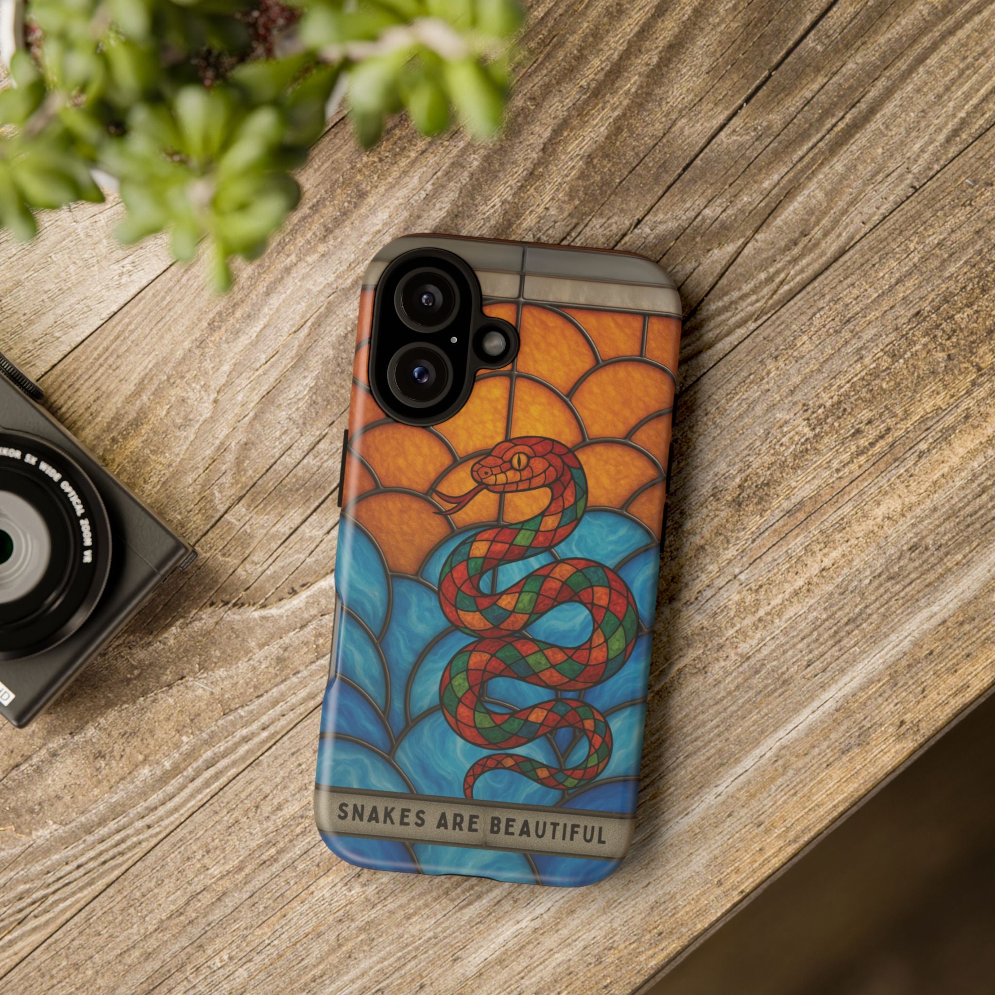 Snakes Are Beautiful Stained Glass Phone Case, Colorful Reptile Design Phone Cover, Nature Lovers Reptile Phone Case, Danger Noodle Case