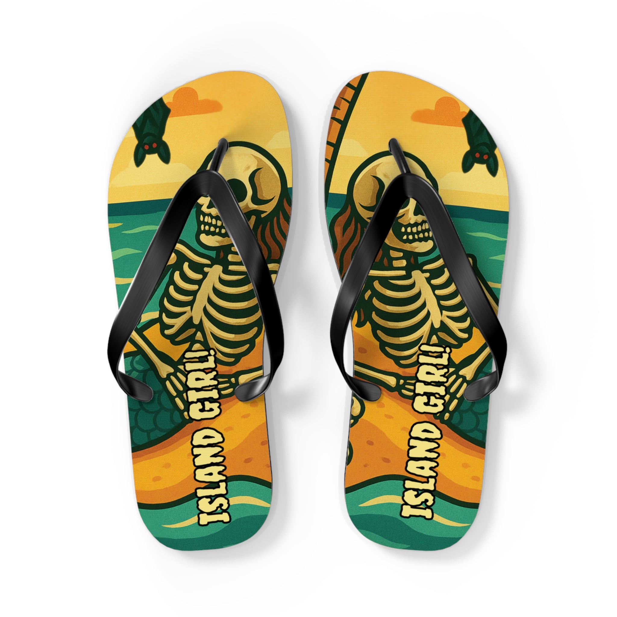 Beach Vibes Flip Flops, Island Girl Skull Design Sandals