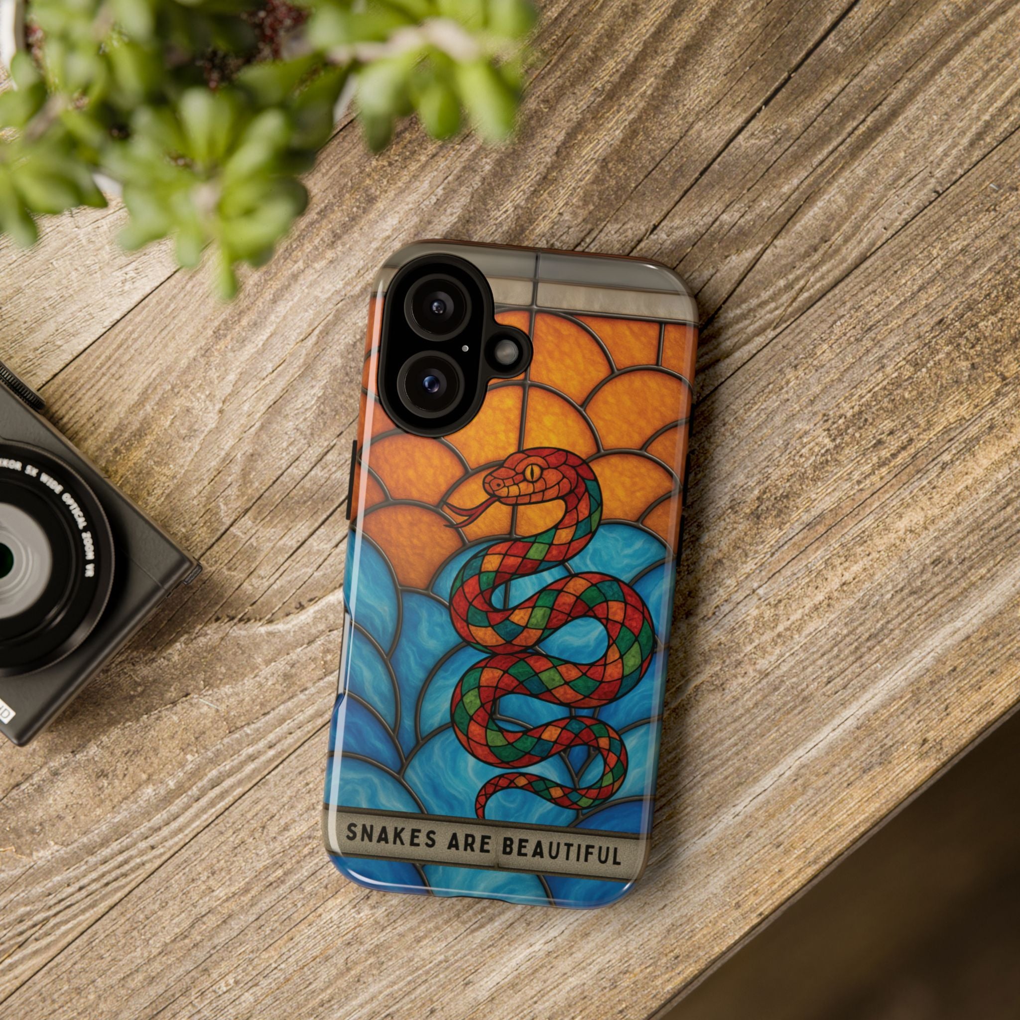 Snakes Are Beautiful Stained Glass Phone Case, Colorful Reptile Design Phone Cover, Nature Lovers Reptile Phone Case, Danger Noodle Case