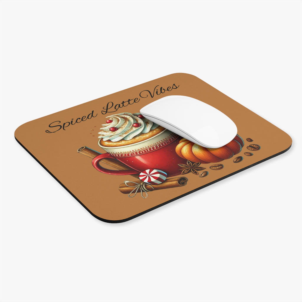 Spiced Latte Vibes Mouse Pad, Cozy Office Decor, Coffee Lover Fall Gift, Holiday Desk Essentials, Caffeine Candy Canes & Cozy Vibes