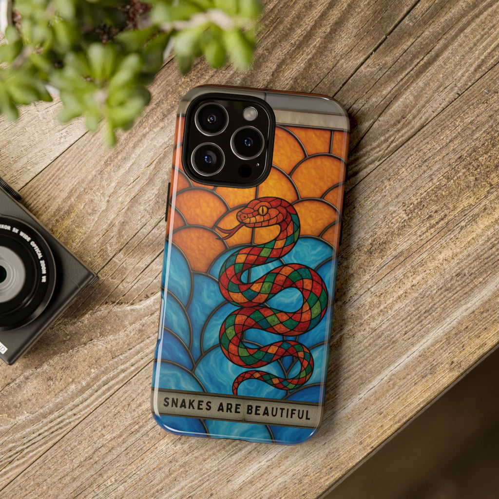 Snakes Are Beautiful Stained Glass Phone Case, Colorful Reptile Design Phone Cover, Nature Lovers Reptile Phone Case, Danger Noodle Case