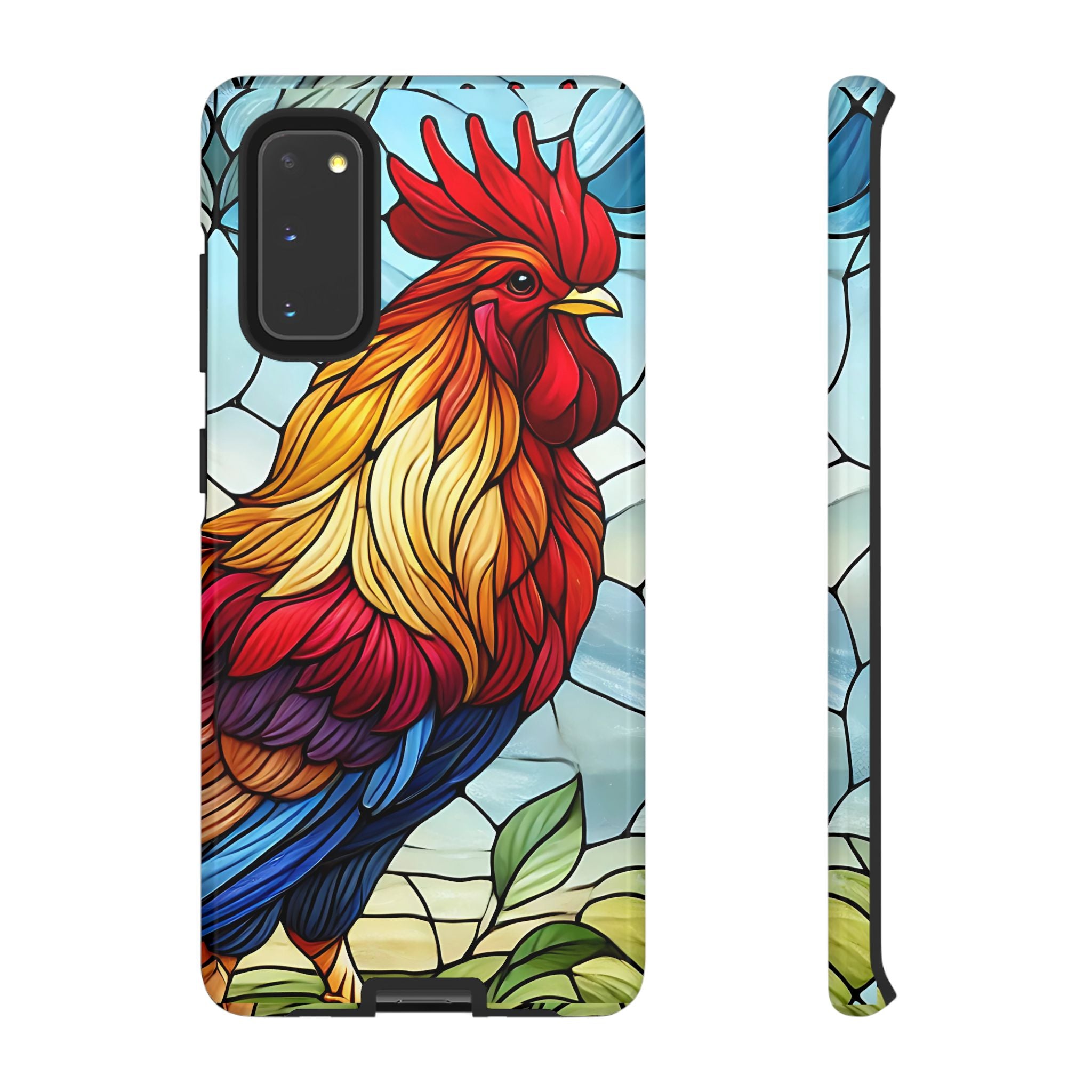 Rooster Faux Stained Glass Phone Case – 3D Full-Wrap Protective Cover with TPU Liner
