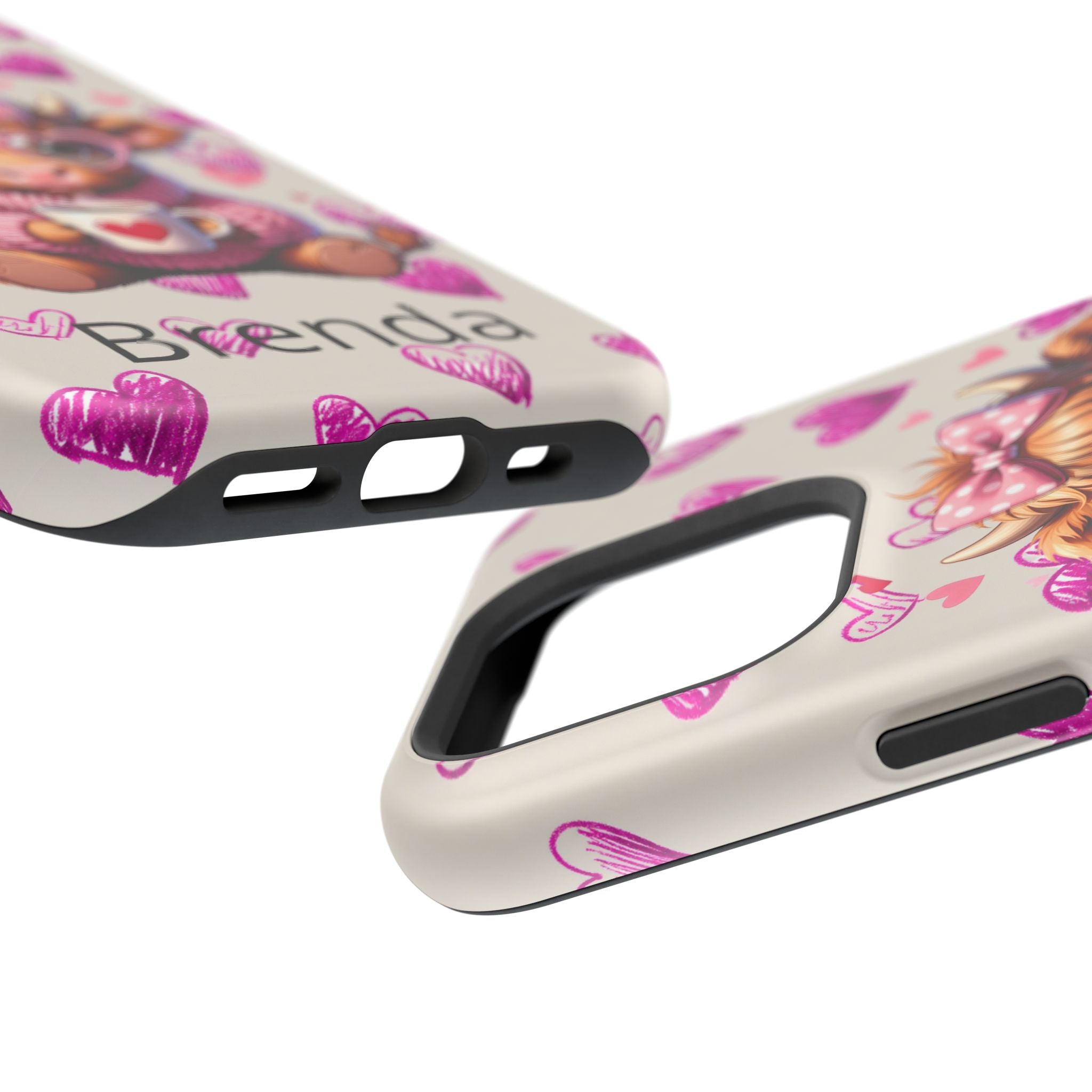 Highland Cow With Pink Hearts iPhone Case, Valentines Magnetic Impact-Resistant Case