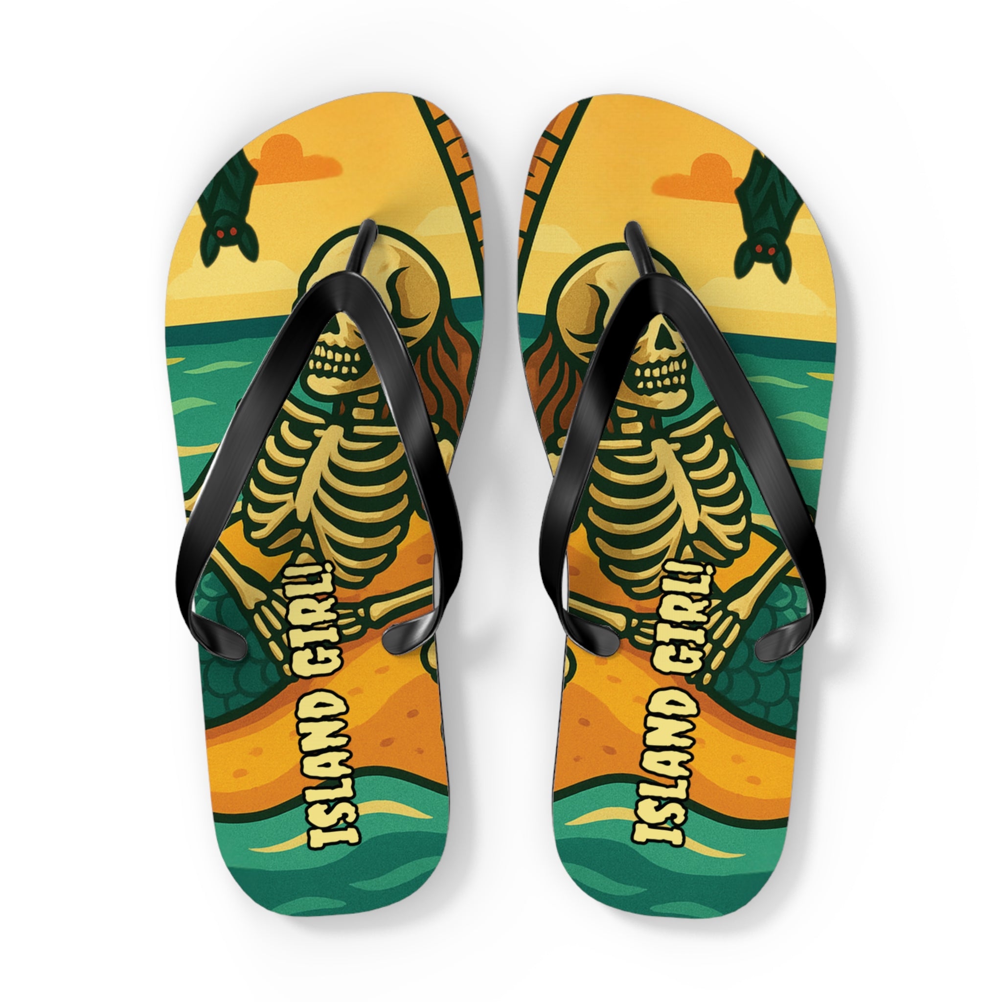 Beach Vibes Flip Flops, Island Girl Skull Design Sandals