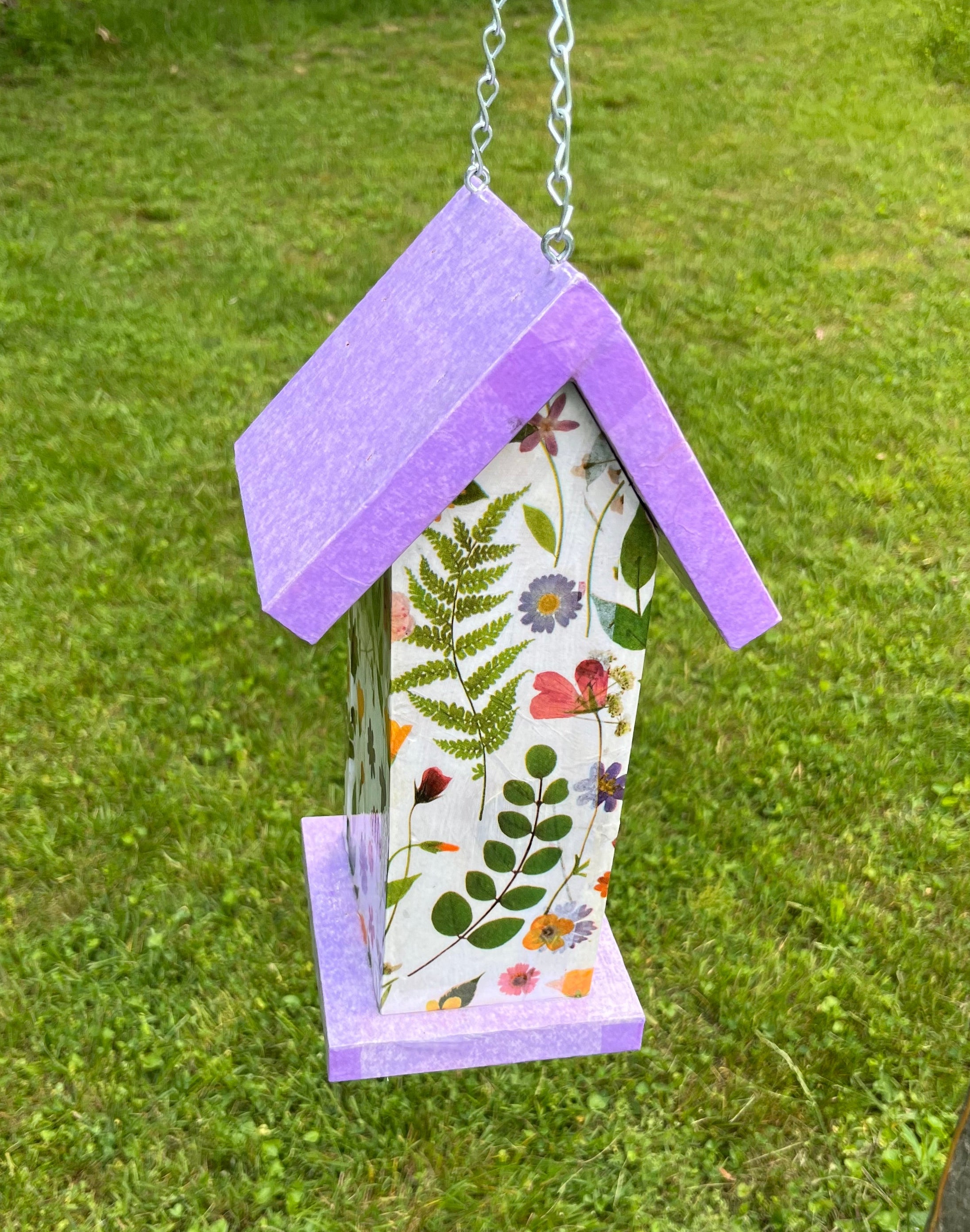 Handmade Purple Wildflower Wooden Birdhouse
