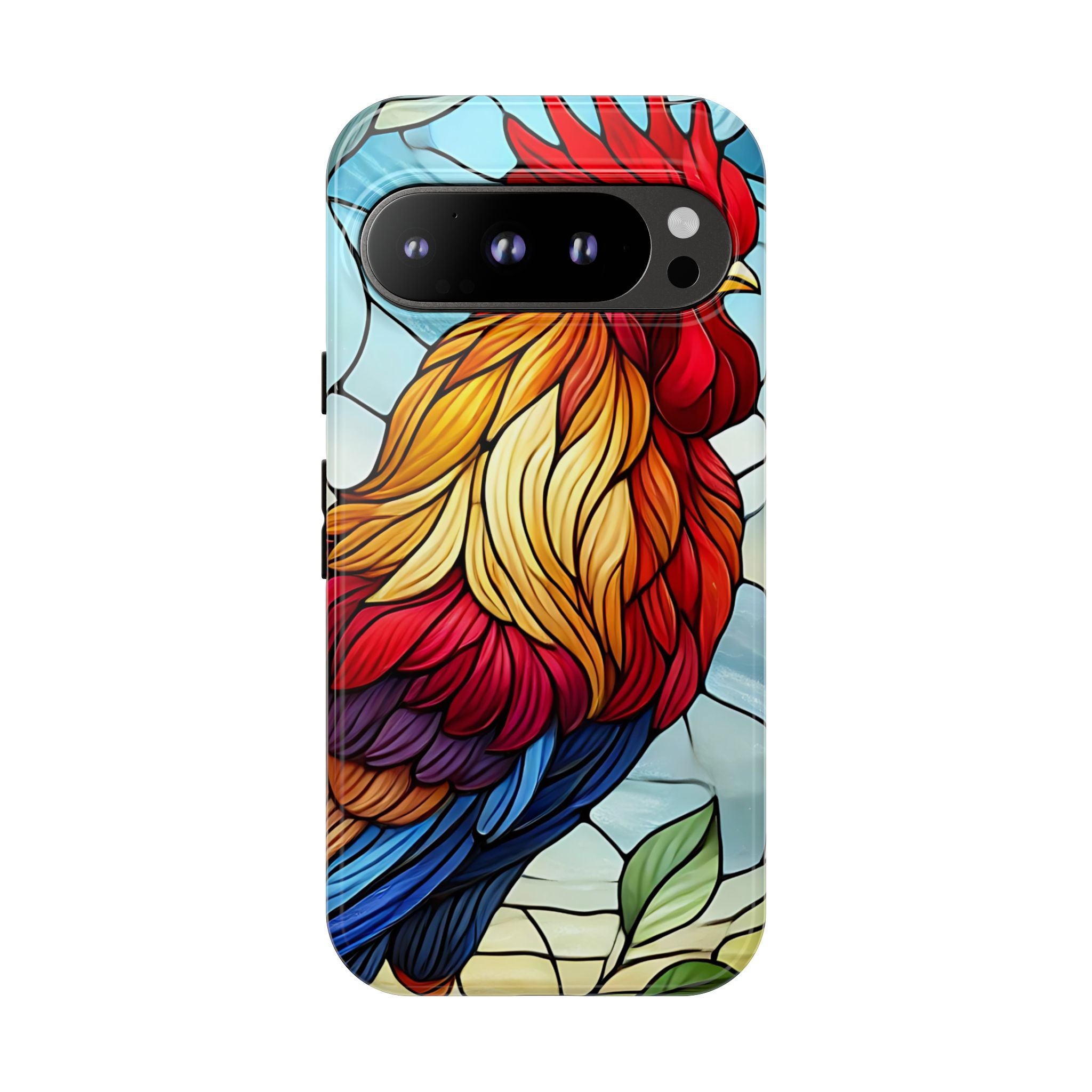 Rooster Faux Stained Glass Phone Case – 3D Full-Wrap Protective Cover with TPU Liner