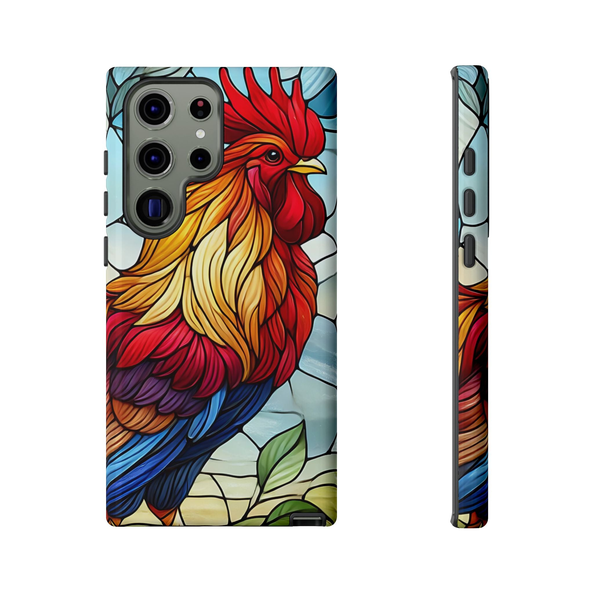 Rooster Faux Stained Glass Phone Case – 3D Full-Wrap Protective Cover with TPU Liner