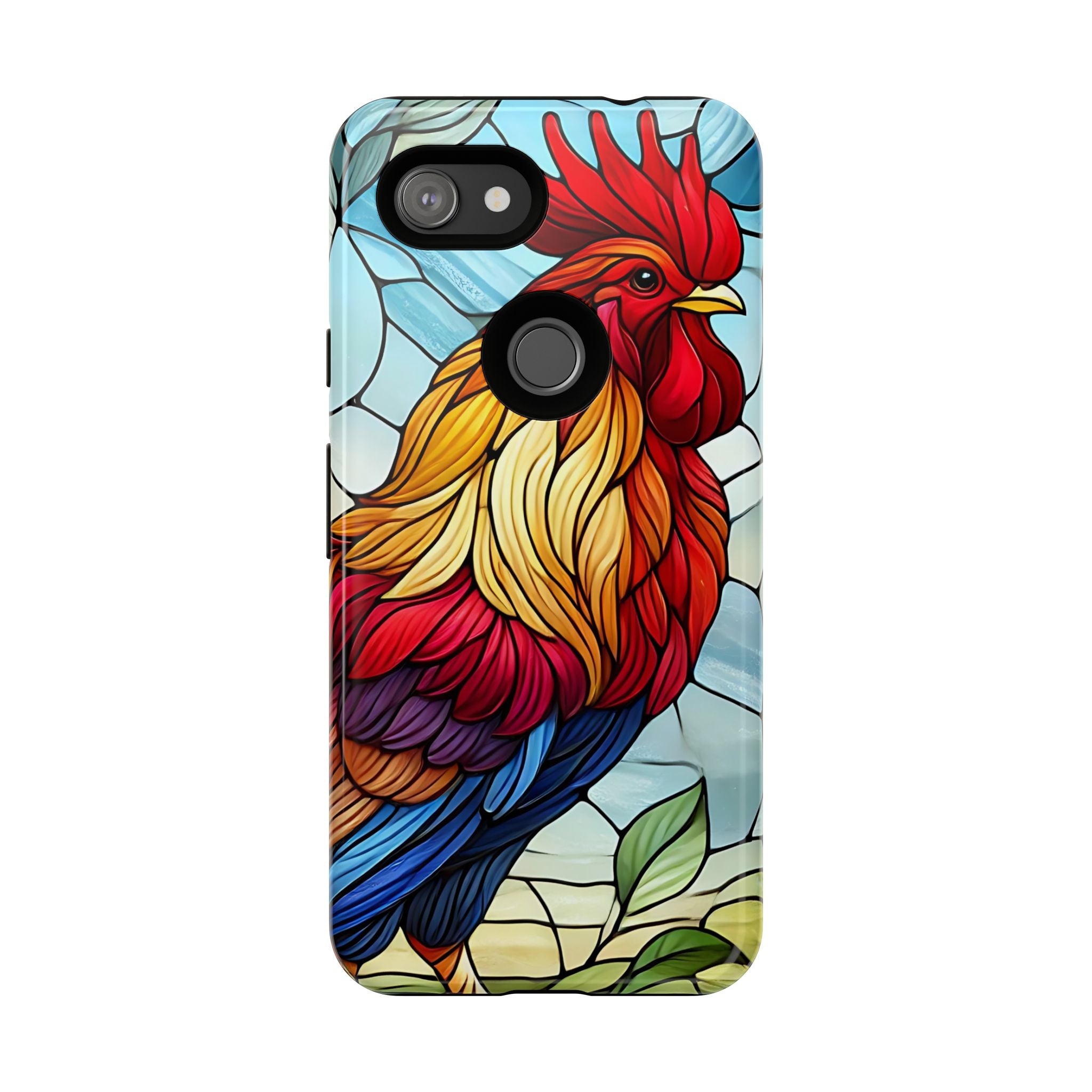 Rooster Faux Stained Glass Phone Case – 3D Full-Wrap Protective Cover with TPU Liner