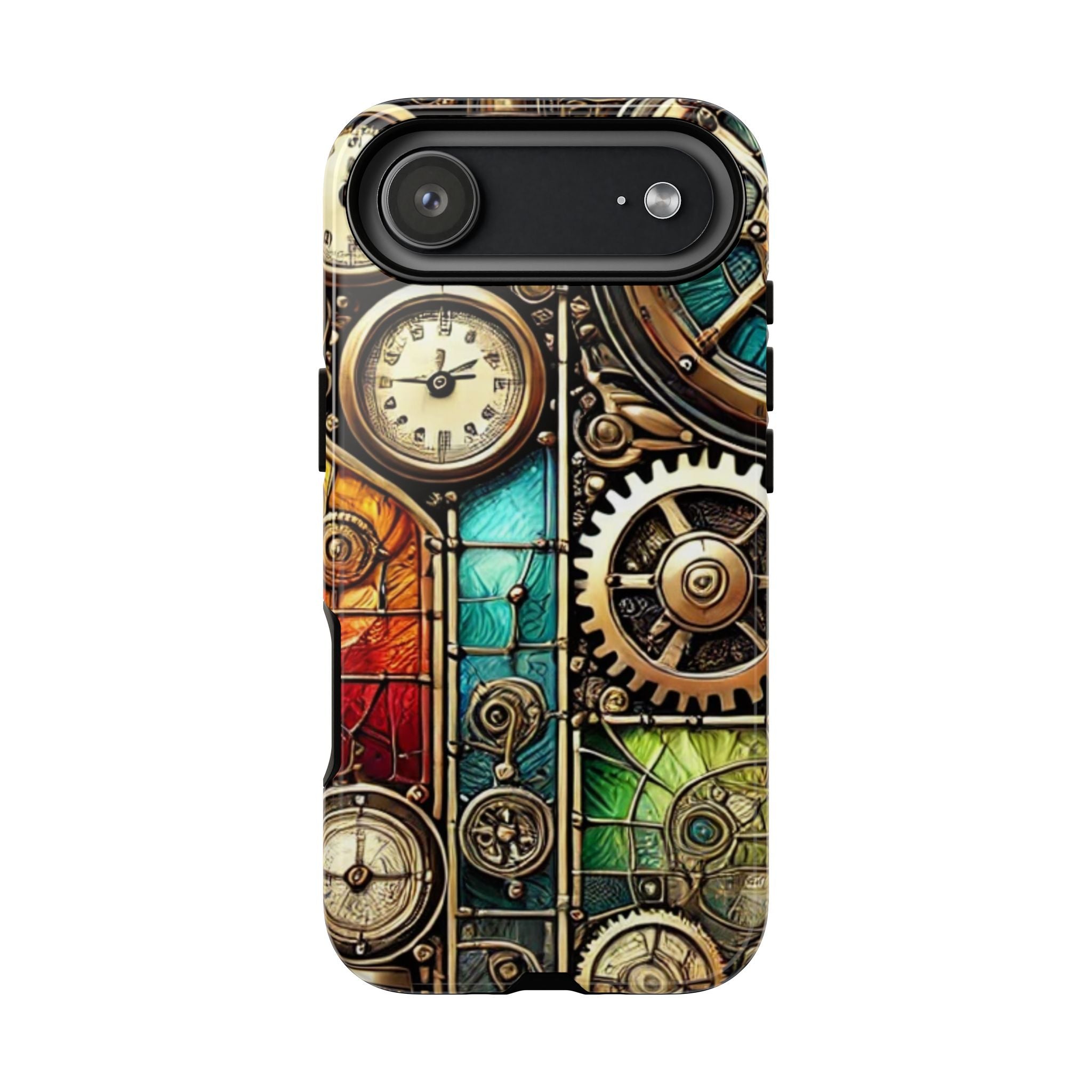Steampunk Faux Stained Glass iPhone Case – 3D Full-Wrap Protective Cover with TPU Liner