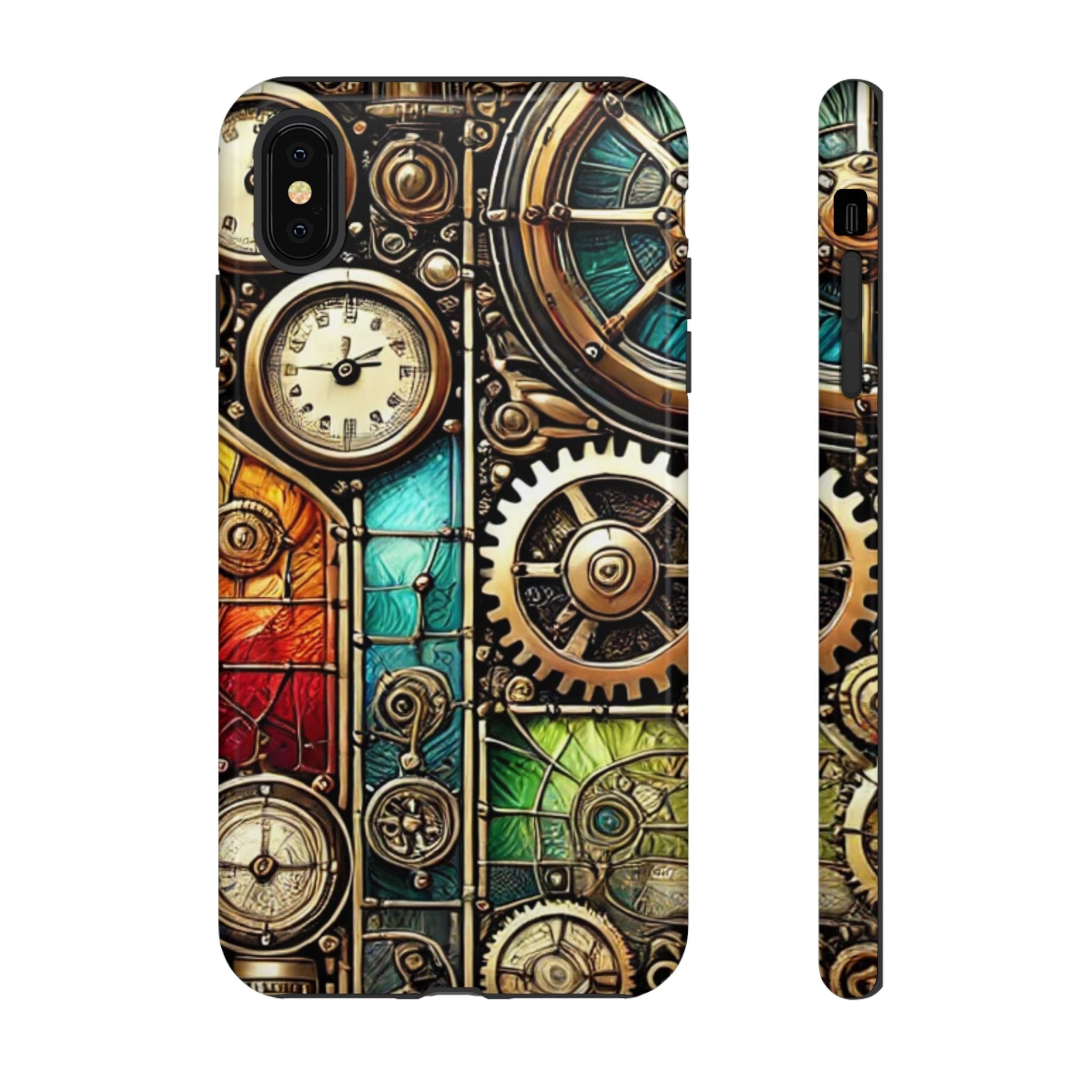 Steampunk Faux Stained Glass iPhone Case – 3D Full-Wrap Protective Cover with TPU Liner