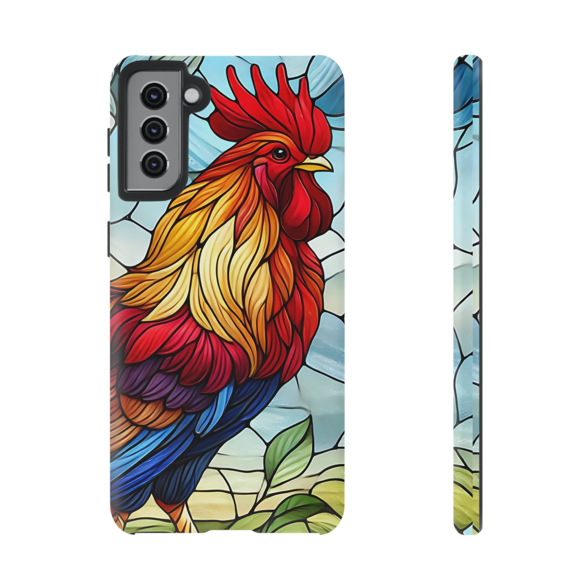 Colorful Stained Glass Rooster Android Case, Tough Protective Phone Cover, Farmhouse Decor Protective Phone Case, Unique Chicken Design