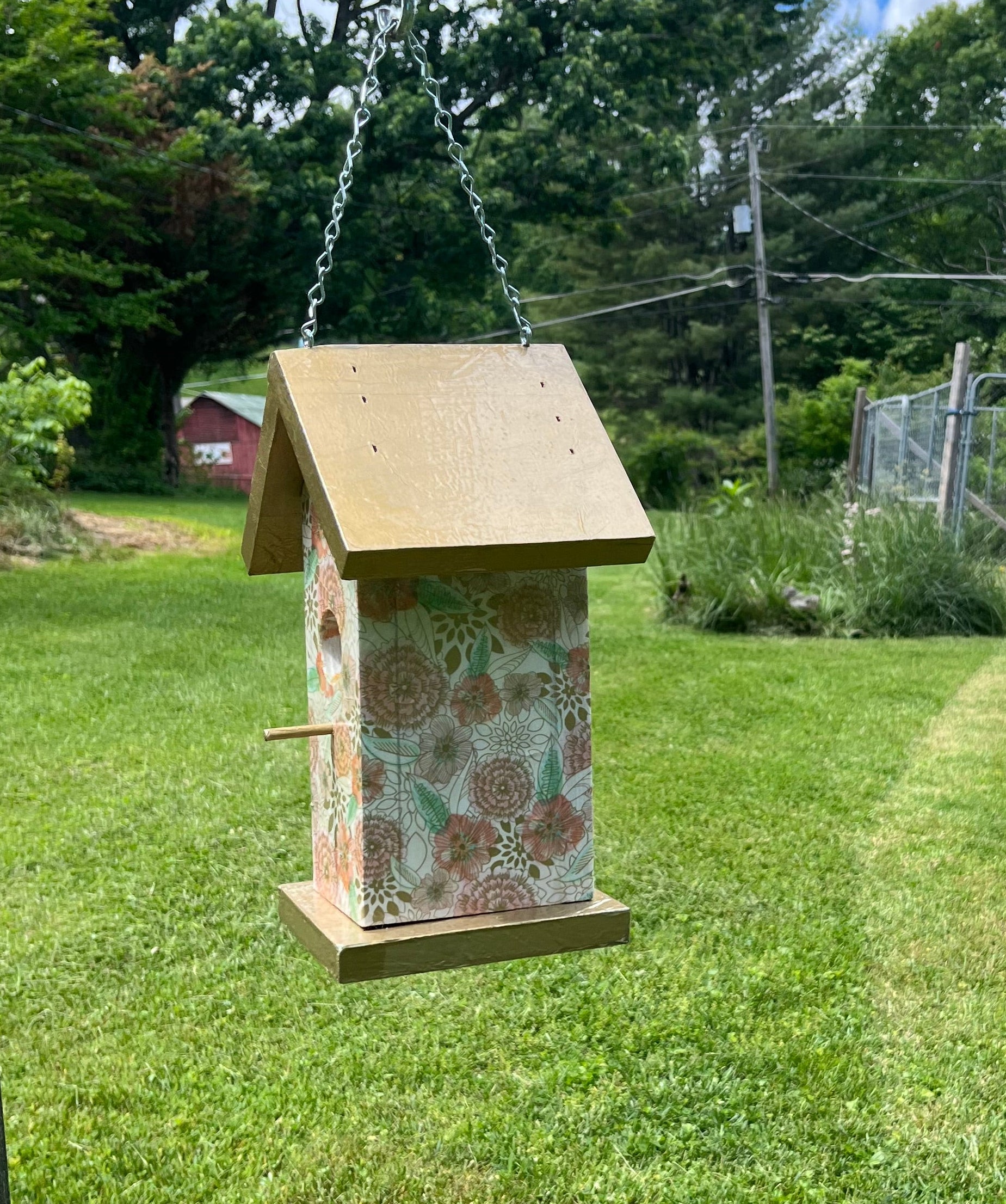 Handmade Gold Floral Wooden Birdhouse
