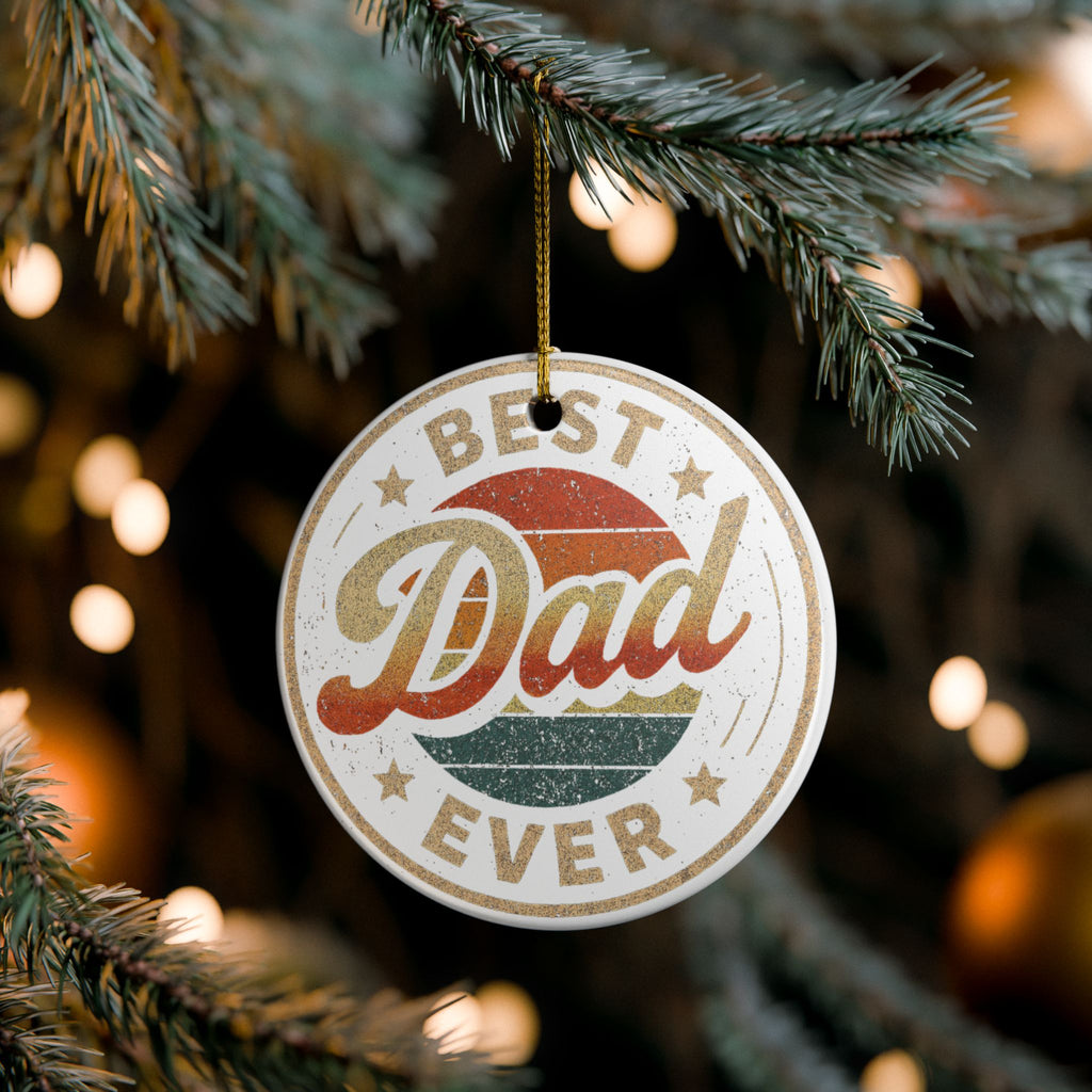 Best Dad Ever Ceramic Holiday Decoration Ornament, Hanging Christmas Tree Ornament
