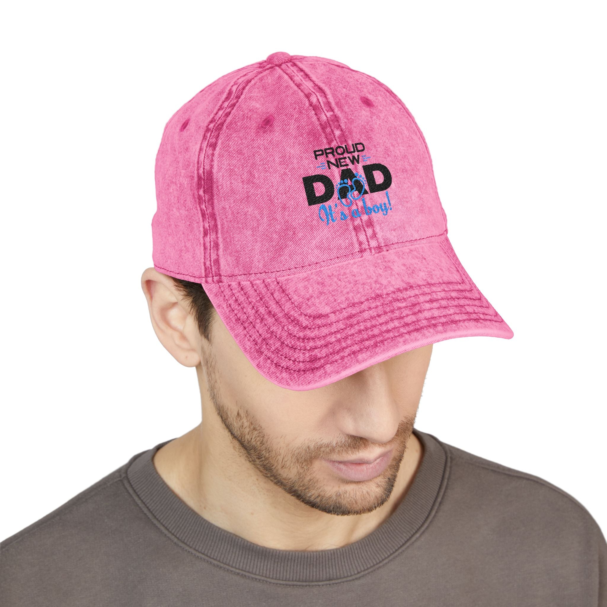 Vintage Embroidered 'Proud New Dad' Cap — Distressed Red Baseball Hat