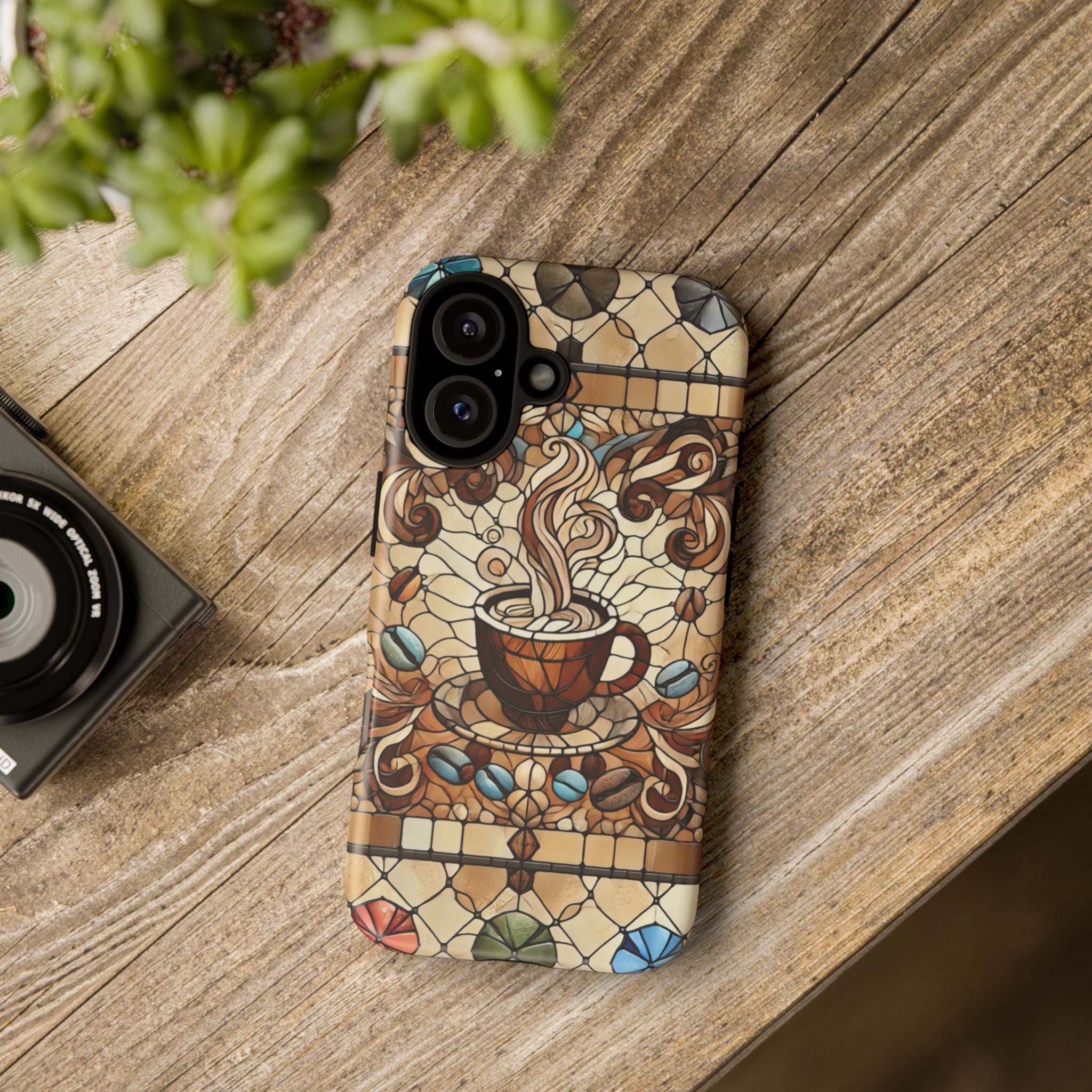 Stained Glass Coffee iPhone Case – Shockproof TPU, 3D Wrap Design