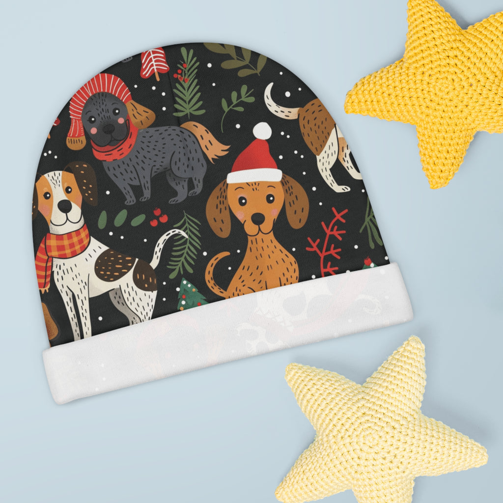 Baby Beanie — Festive Dogs Holiday Print Newborn Hat