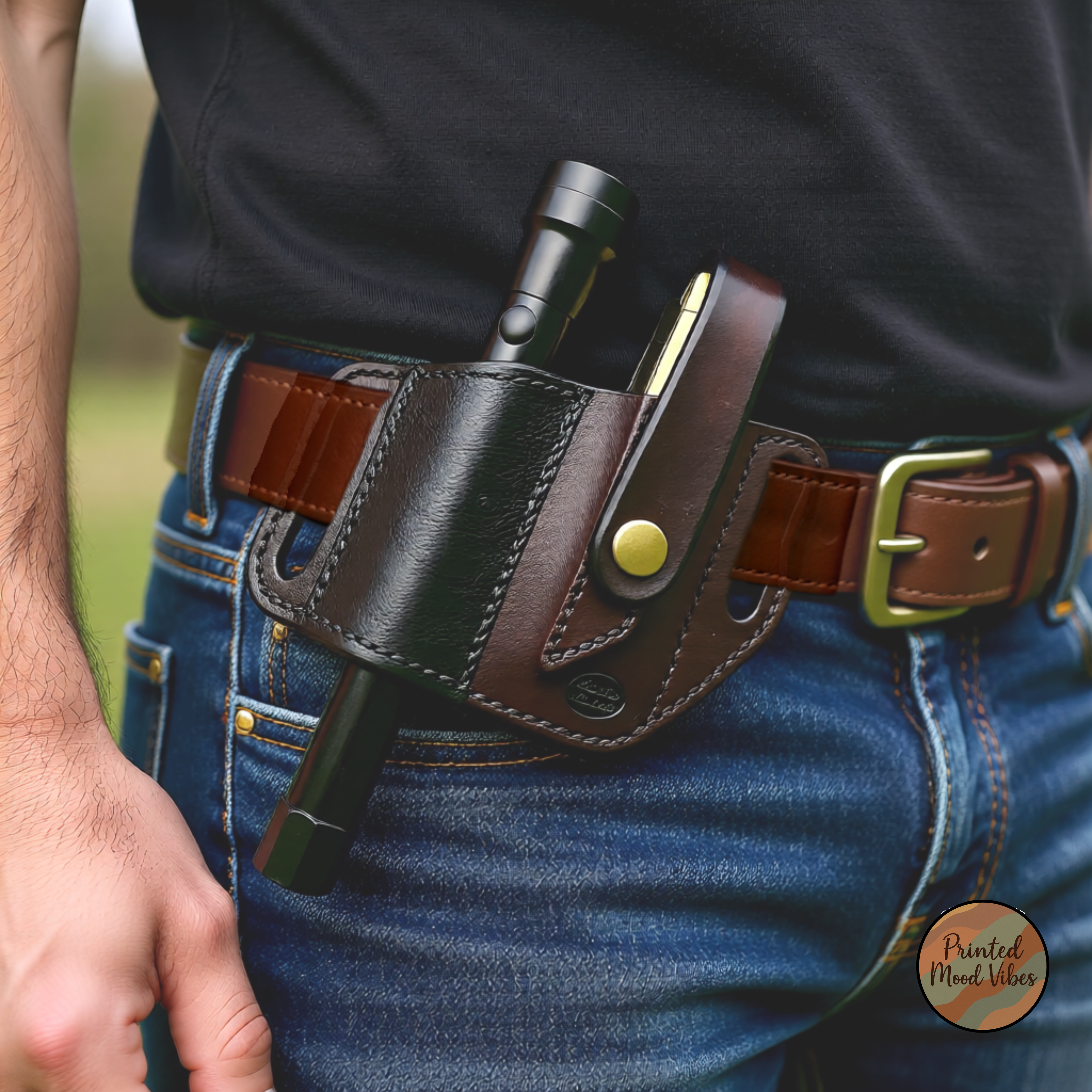 Handmade Knife and Flashlight Leather Sheath, Dad Gift, Tool Belt Knife and Flashlight Holder