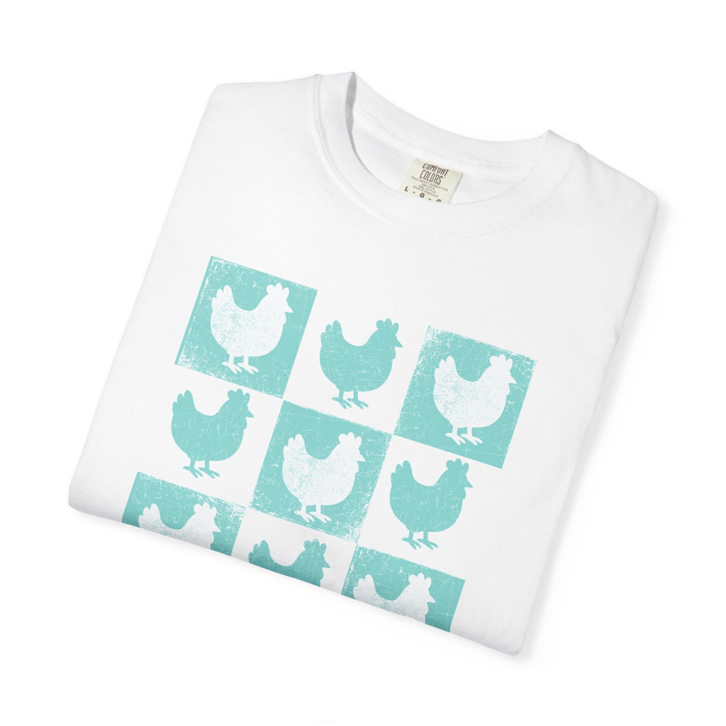 Whimsical Chicken Art T-Shirt, Checkerboard Rooster Shirt , Chicken Lover Tee