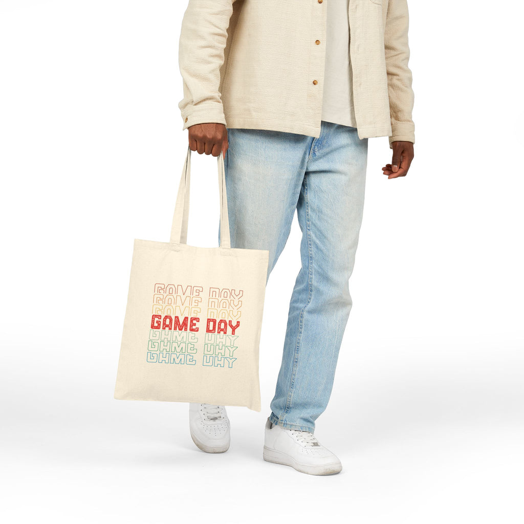 Retro Game Day Cotton Canvas Tote Bag, Reusable Shopping or Laptop Bag