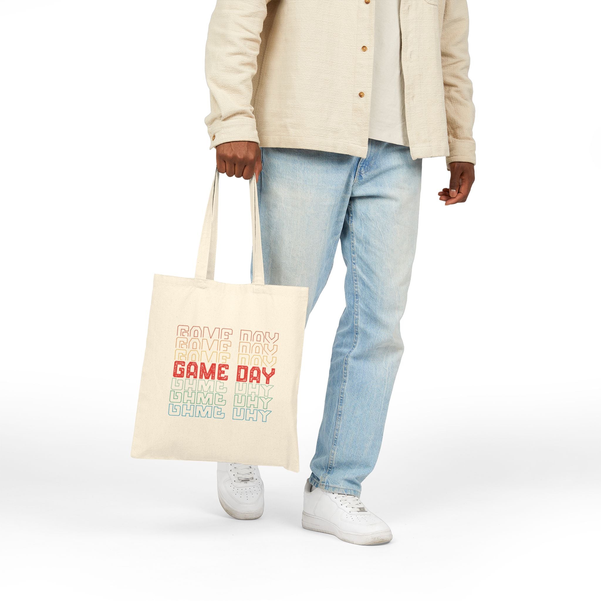Retro Game Day Cotton Canvas Tote Bag, Reusable Shopping or Laptop Bag