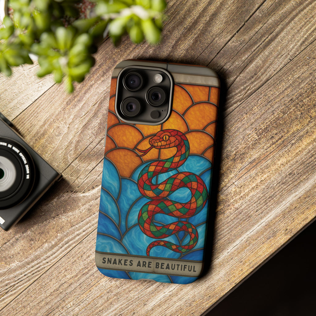 Snakes Are Beautiful Stained Glass Phone Case, Colorful Reptile Design Phone Cover, Nature Lovers Reptile Phone Case, Danger Noodle Case
