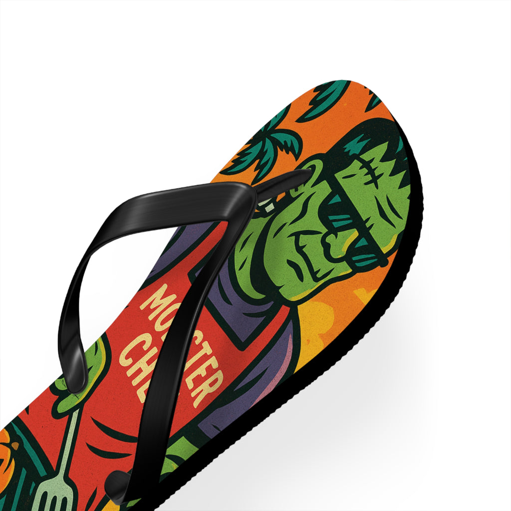 Halloween Monster Chef Flip Flops – Vibrant Summerween Sandals