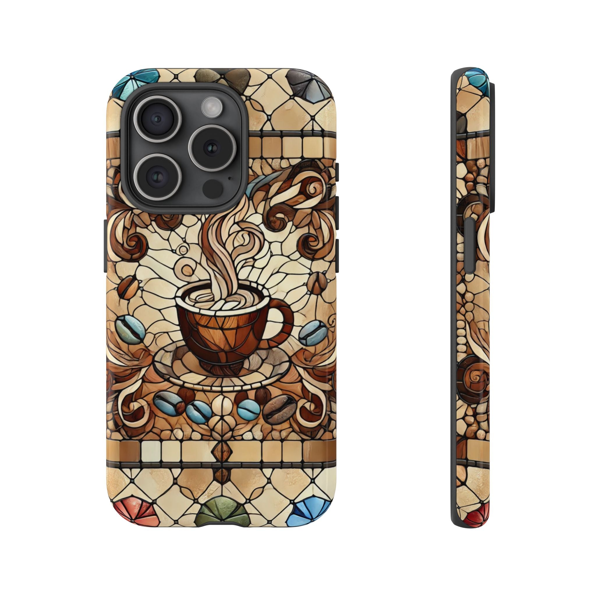 Stained Glass Coffee iPhone Case – Shockproof TPU, 3D Wrap Design