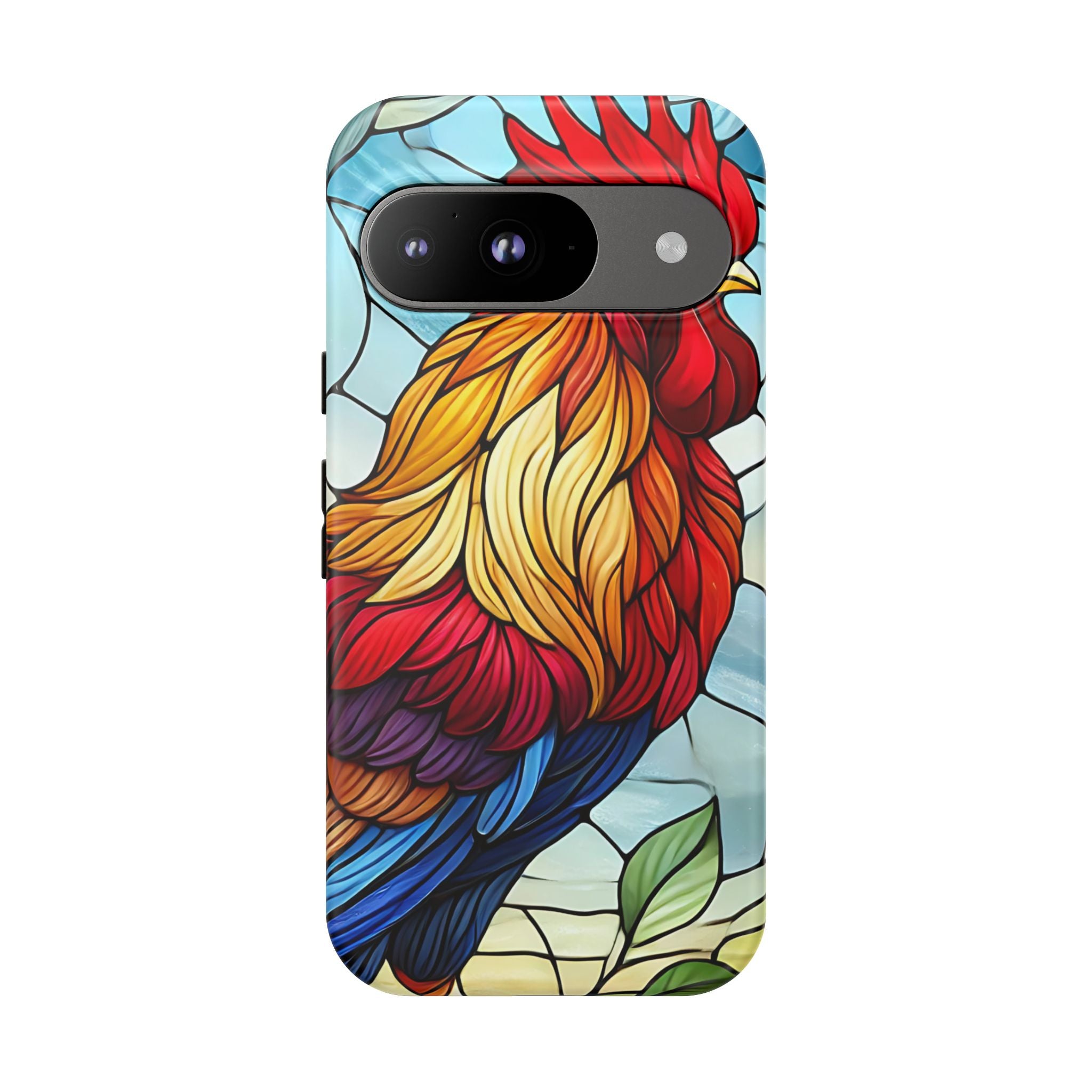 Rooster Faux Stained Glass Phone Case – 3D Full-Wrap Protective Cover with TPU Liner