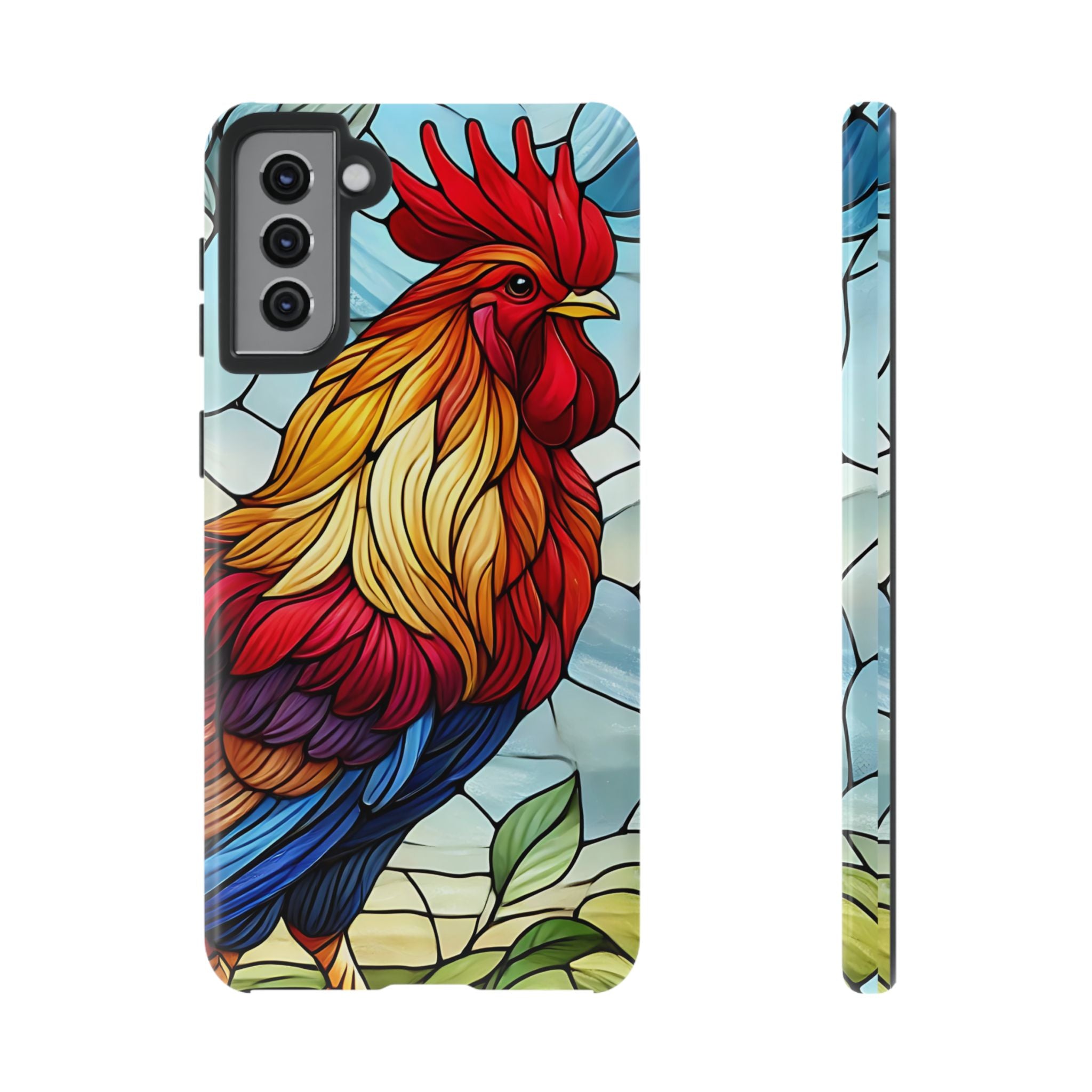 Rooster Faux Stained Glass Phone Case – 3D Full-Wrap Protective Cover with TPU Liner