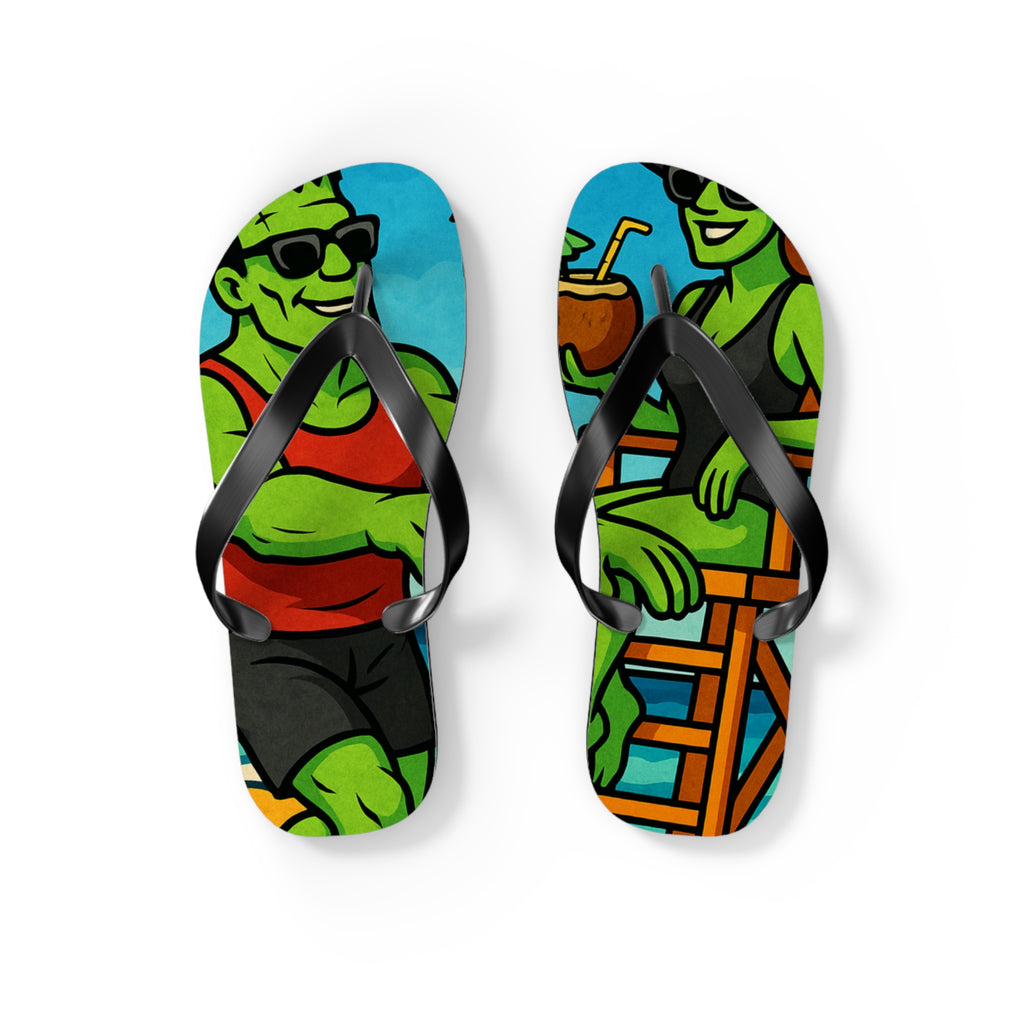 Fun Monster-Themed Flip Flops - Vibrant Summerween Sandals