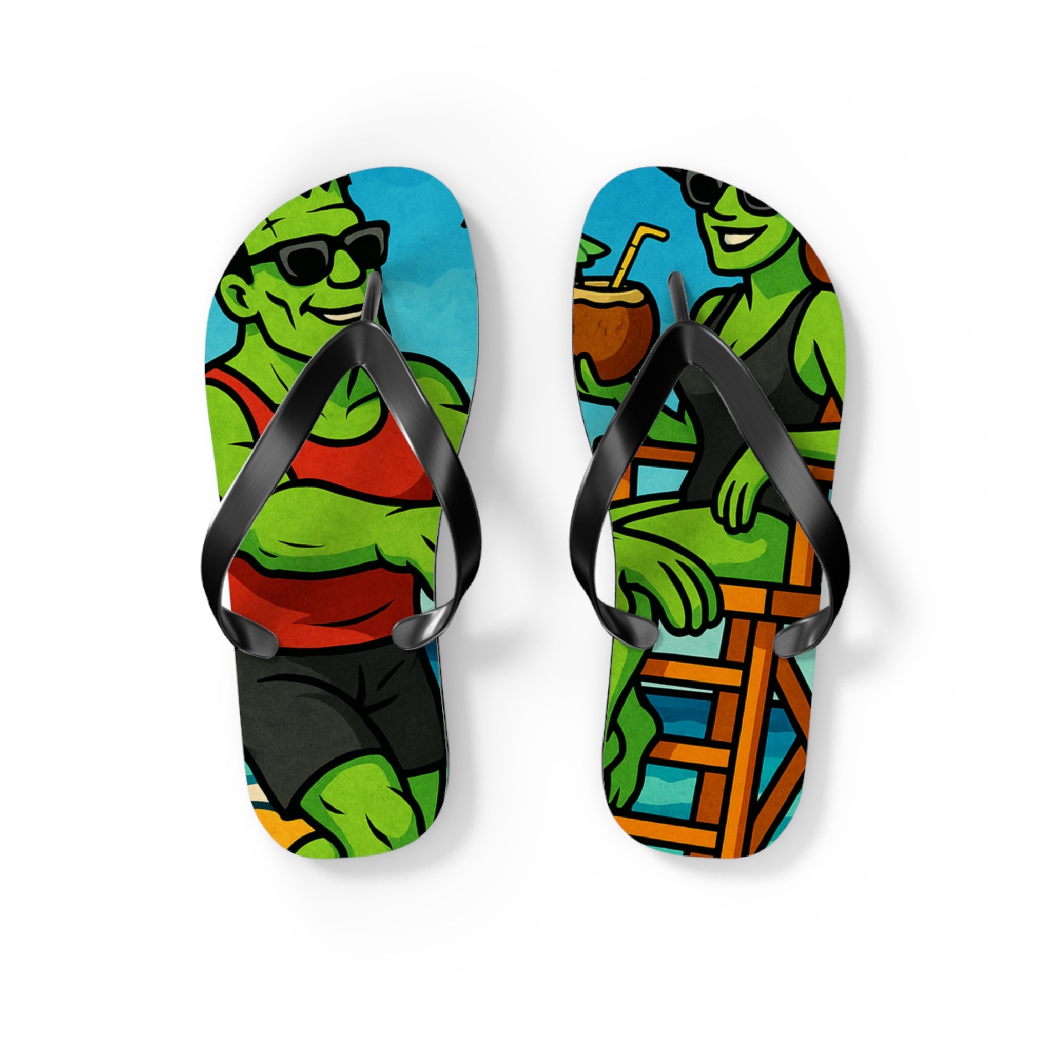 Fun Monster-Themed Flip Flops - Vibrant Summerween Sandals
