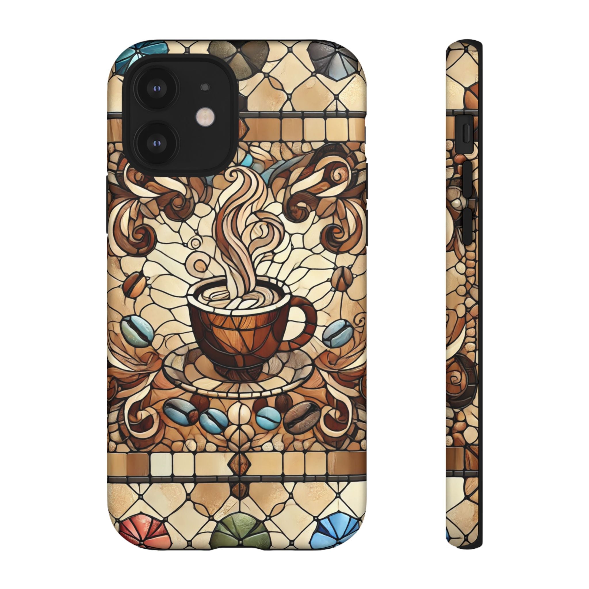 Stained Glass Coffee iPhone Case – Shockproof TPU, 3D Wrap Design