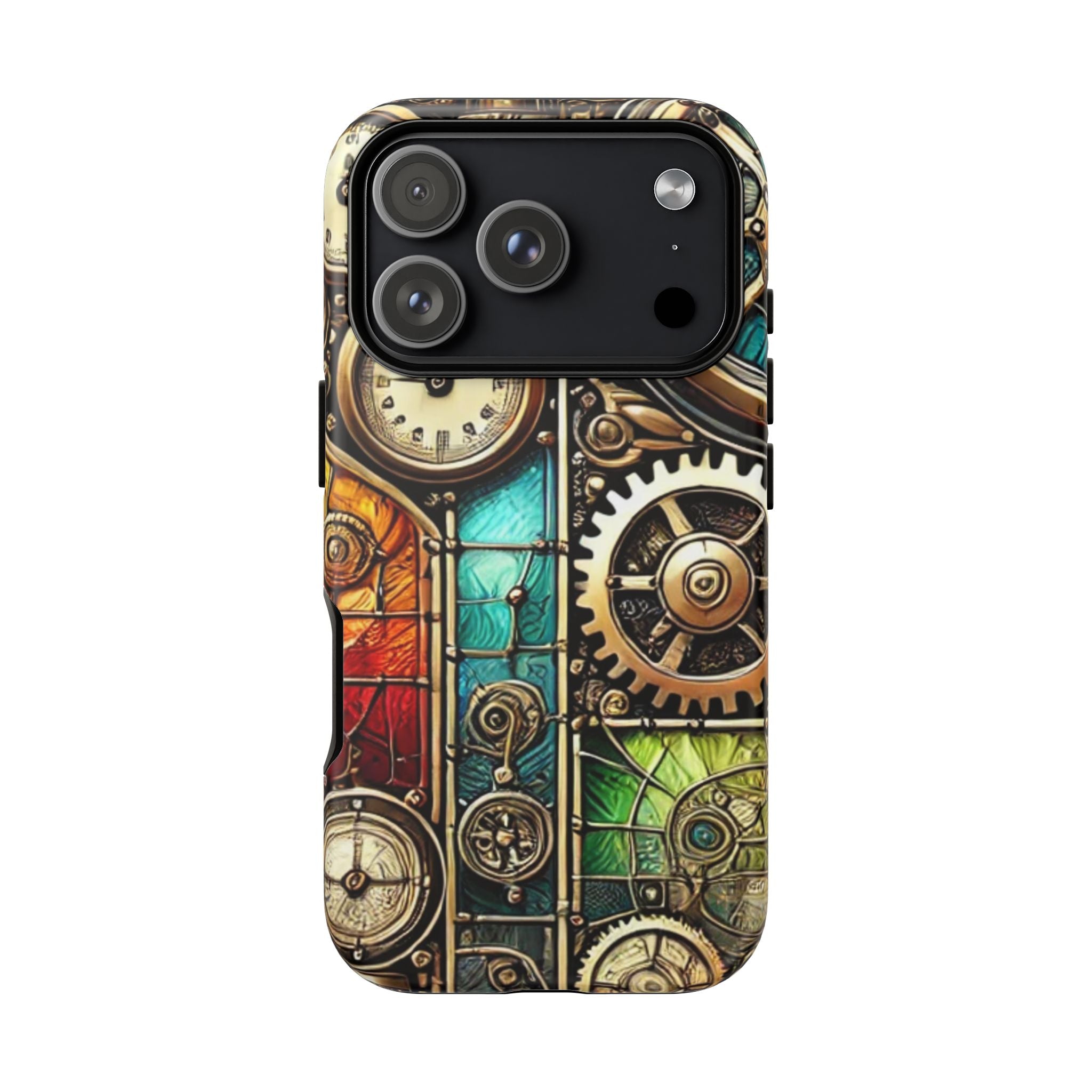Steampunk Faux Stained Glass iPhone Case – 3D Full-Wrap Protective Cover with TPU Liner