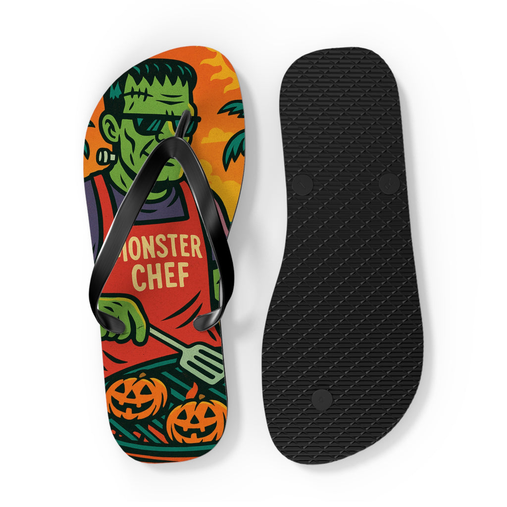 Halloween Monster Chef Flip Flops – Vibrant Summerween Sandals