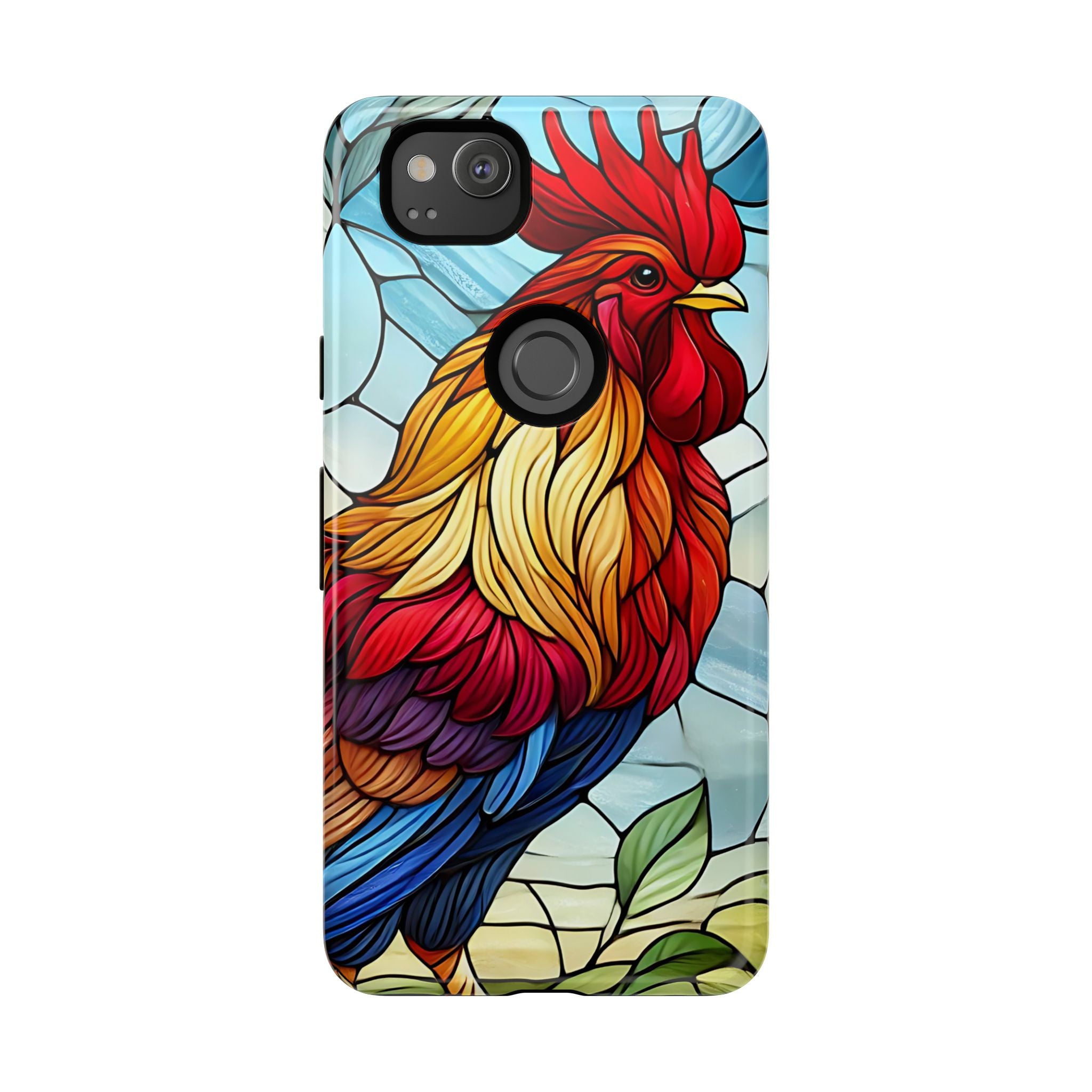 Rooster Faux Stained Glass Phone Case – 3D Full-Wrap Protective Cover with TPU Liner