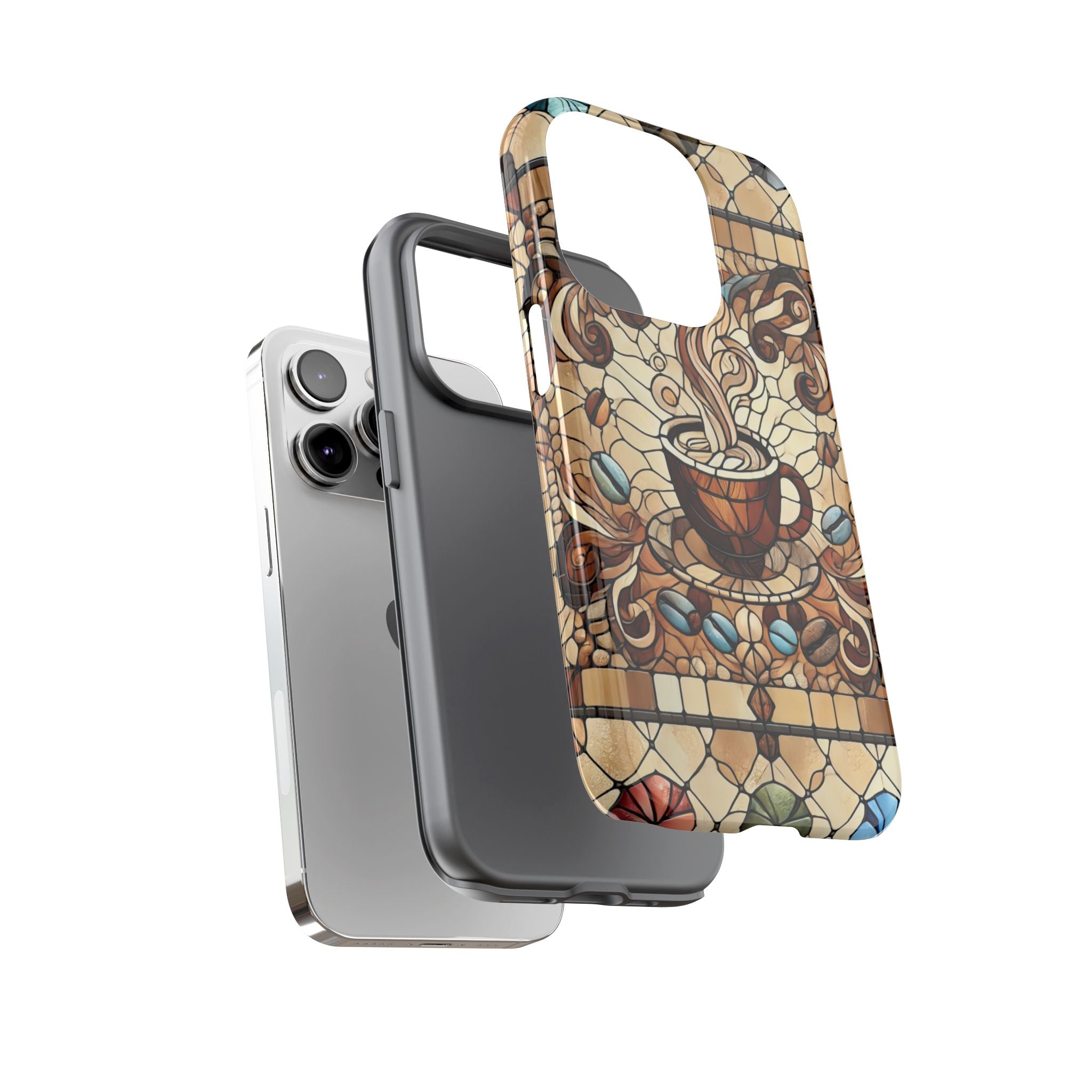 Stained Glass Coffee iPhone Case – Shockproof TPU, 3D Wrap Design