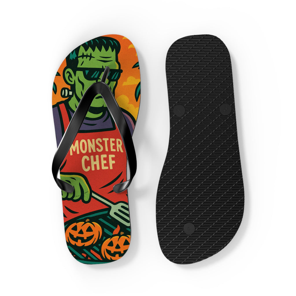 Halloween Monster Chef Flip Flops – Vibrant Summerween Sandals