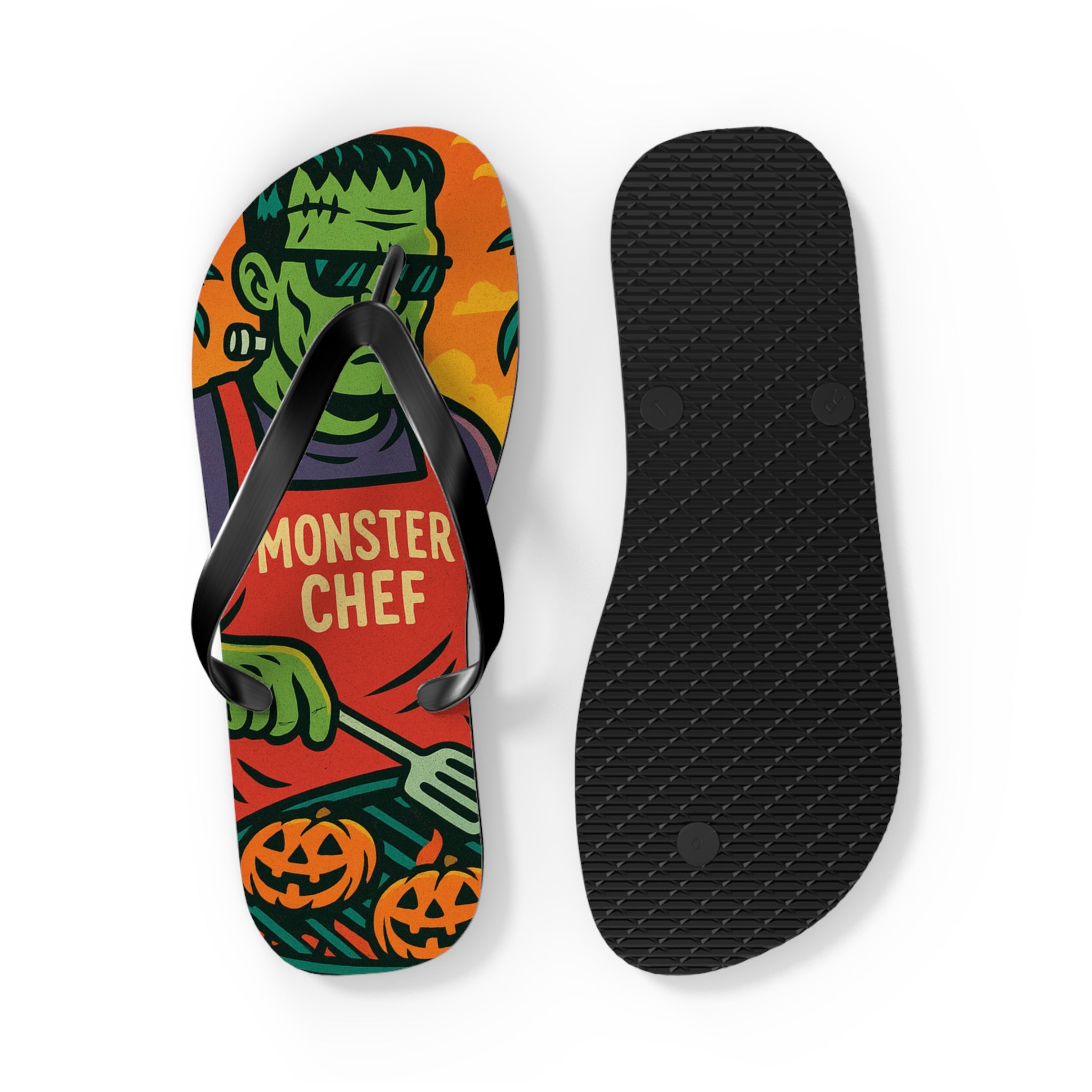 Halloween Monster Chef Flip Flops – Vibrant Summerween Sandals