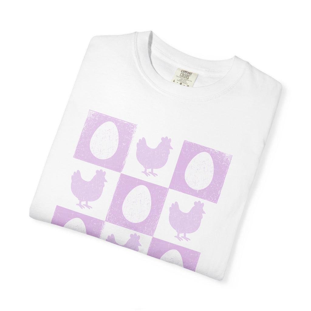 Charming Chicken Print T-Shirt, Rooster Checkerboard Tee