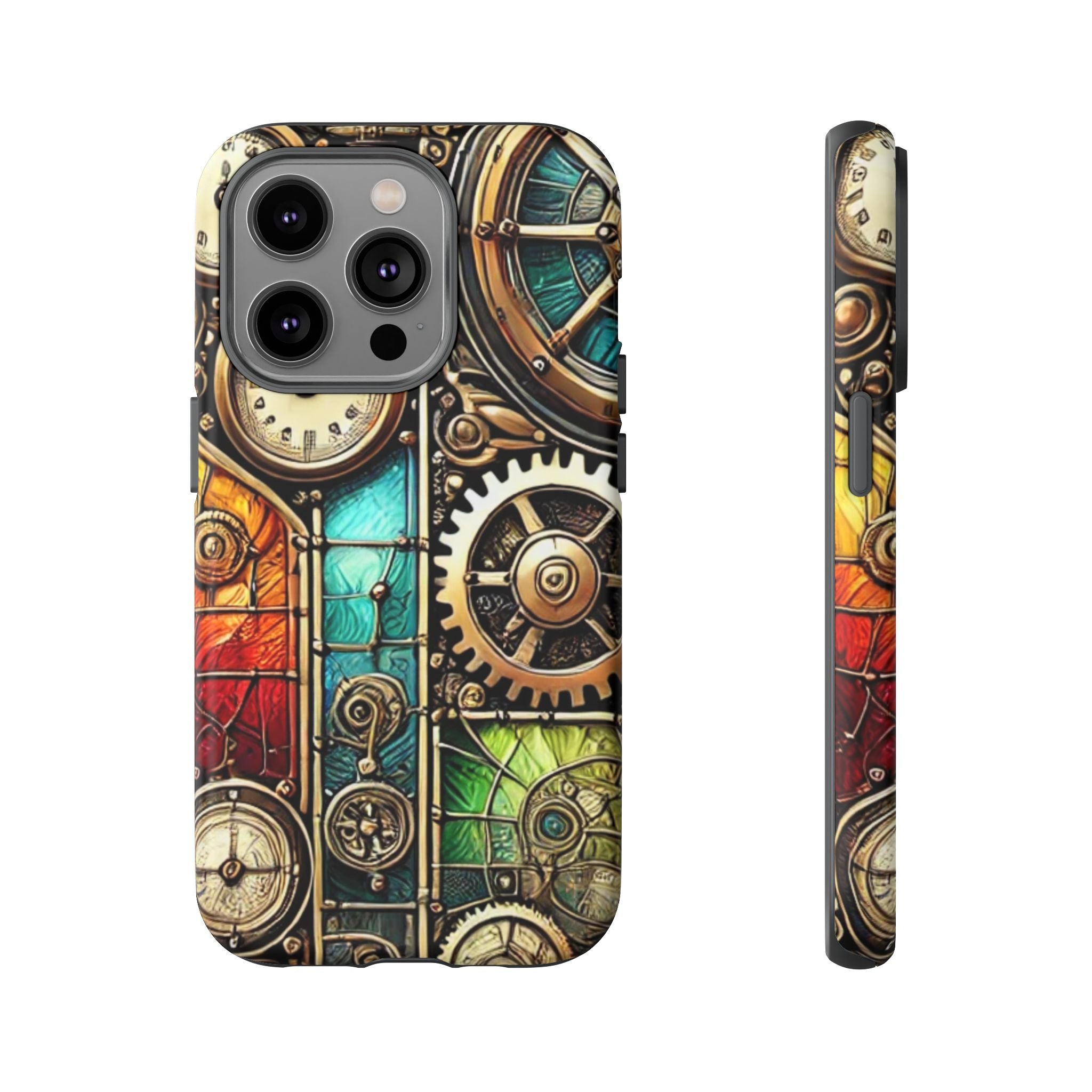 Steampunk Faux Stained Glass iPhone Case – 3D Full-Wrap Protective Cover with TPU Liner