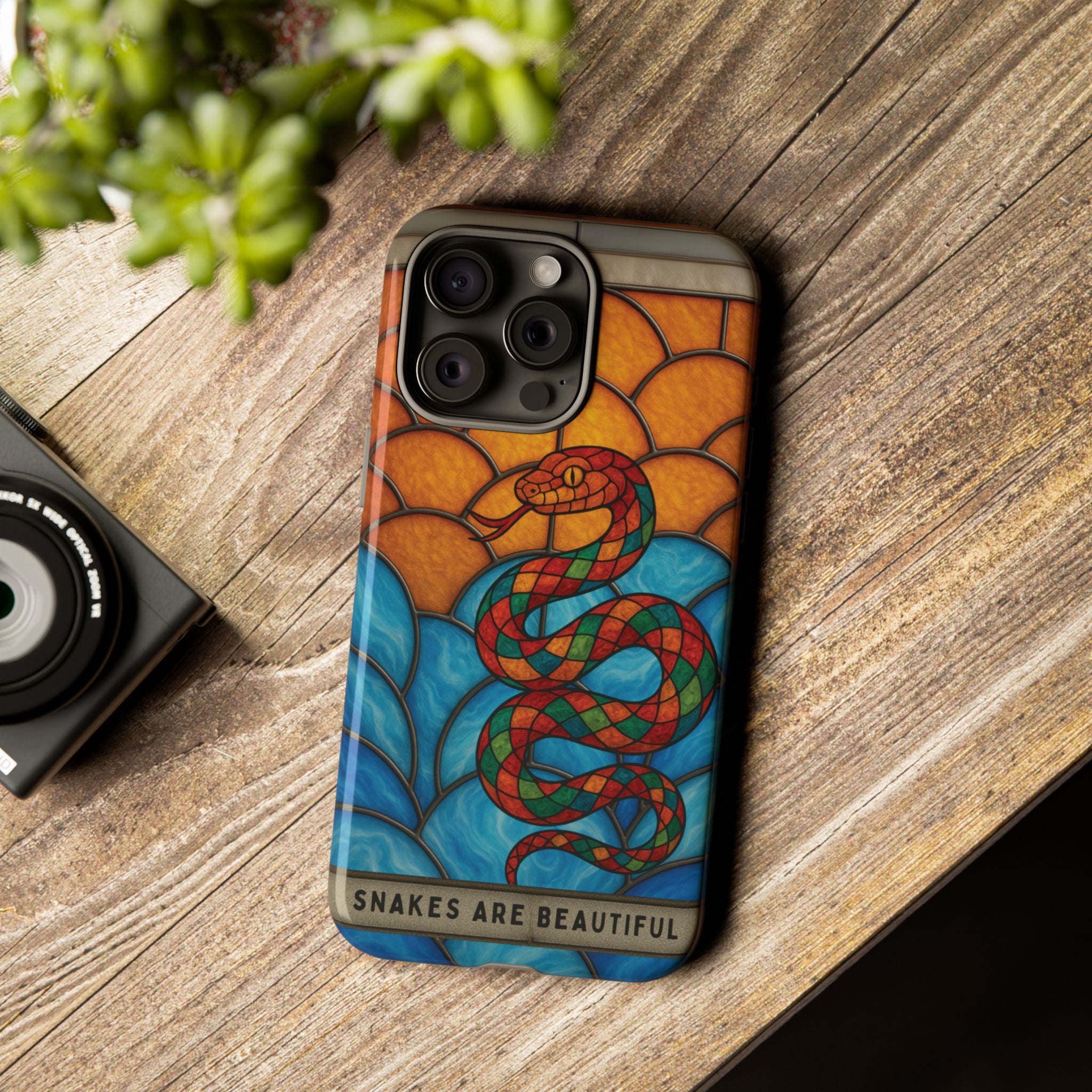 Snakes Are Beautiful Stained Glass Phone Case, Colorful Reptile Design Phone Cover, Nature Lovers Reptile Phone Case, Danger Noodle Case