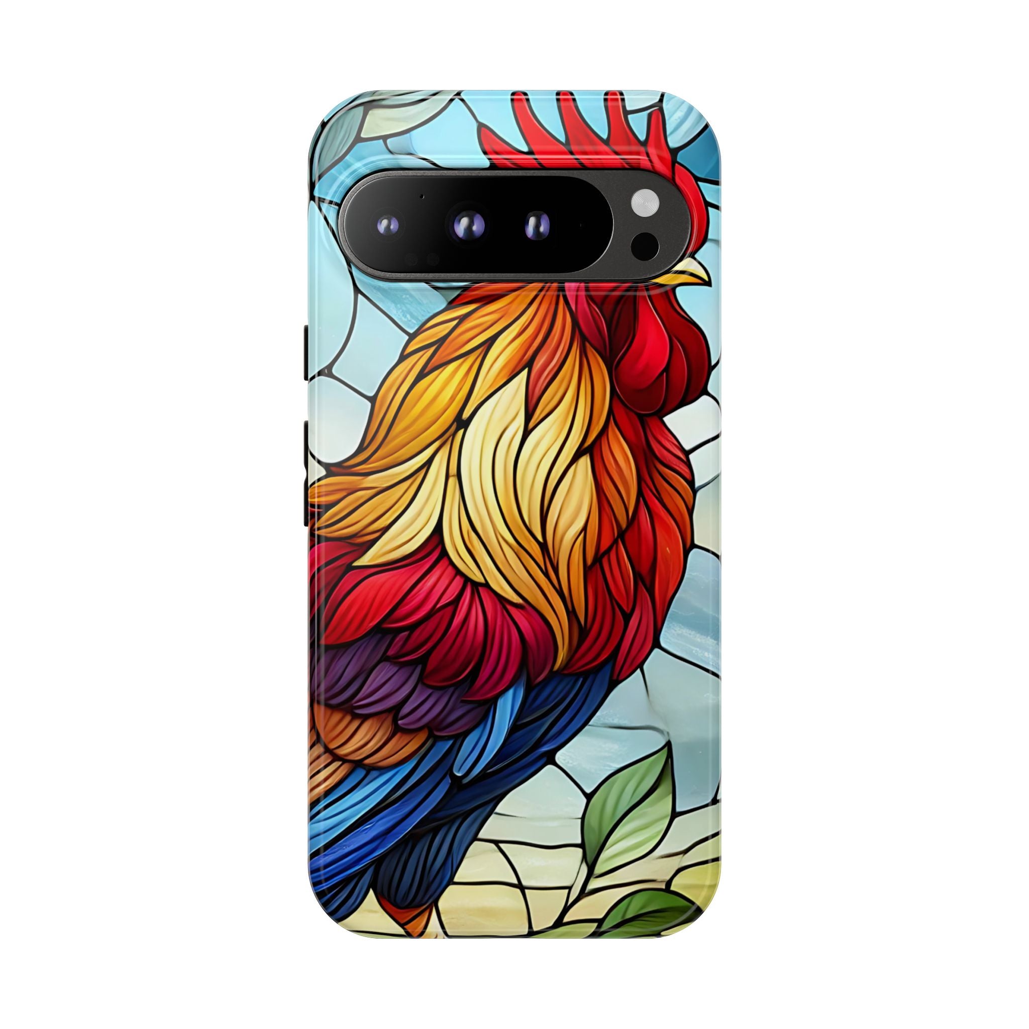 Colorful Stained Glass Rooster Android Case, Tough Protective Phone Cover, Farmhouse Decor Protective Phone Case, Unique Chicken Design