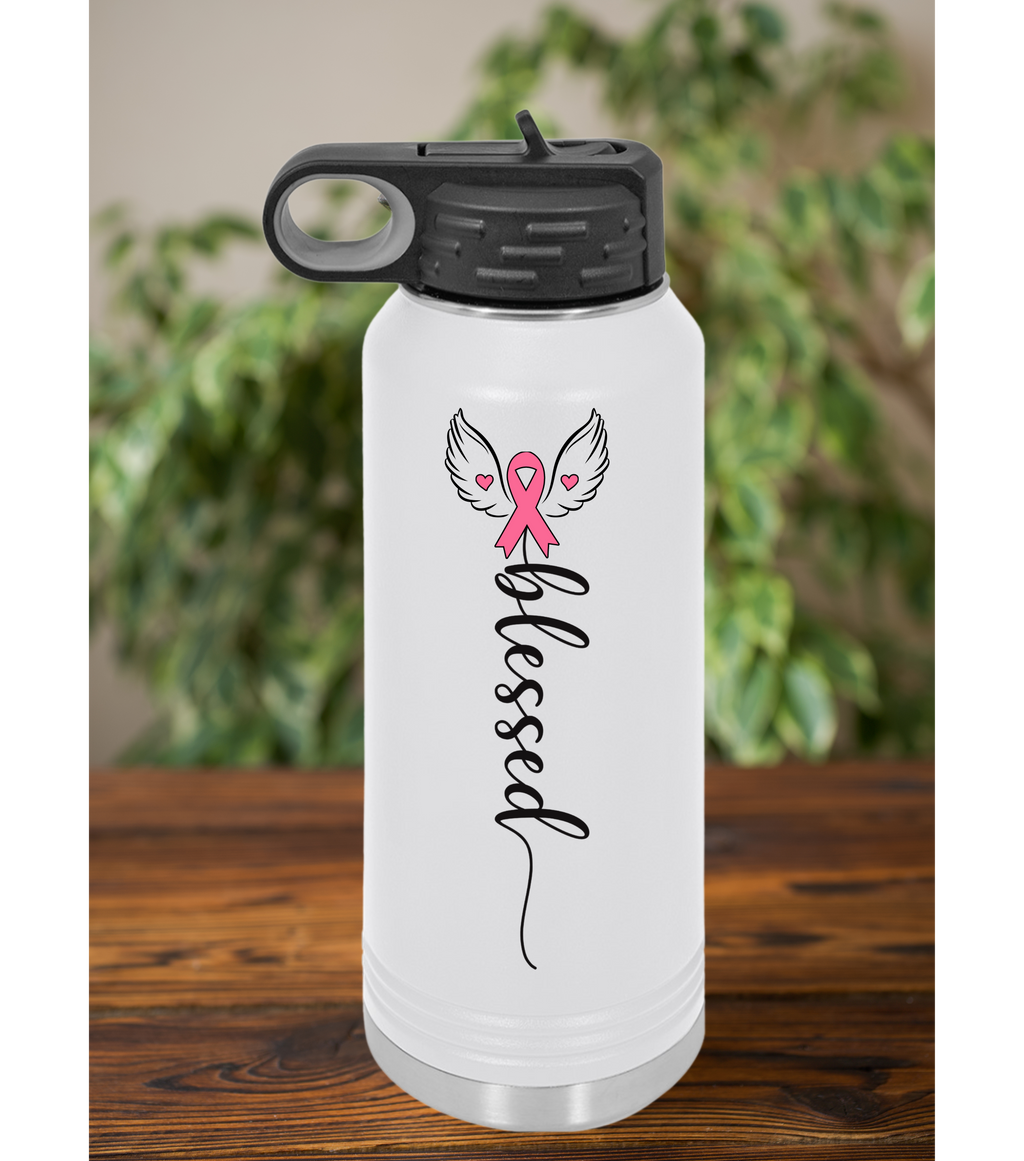 Blessed Breast Cancer Water Bottle – Personalized Pink Ribbon Gift