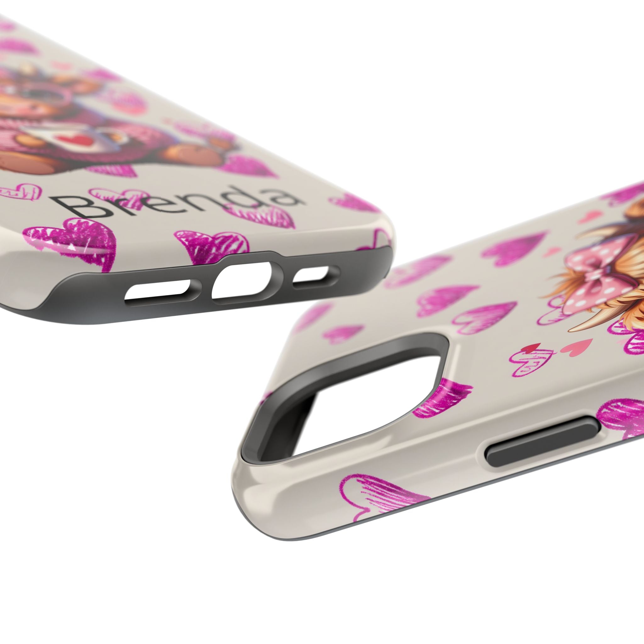 Highland Cow With Pink Hearts iPhone Case, Valentines Magnetic Impact-Resistant Case