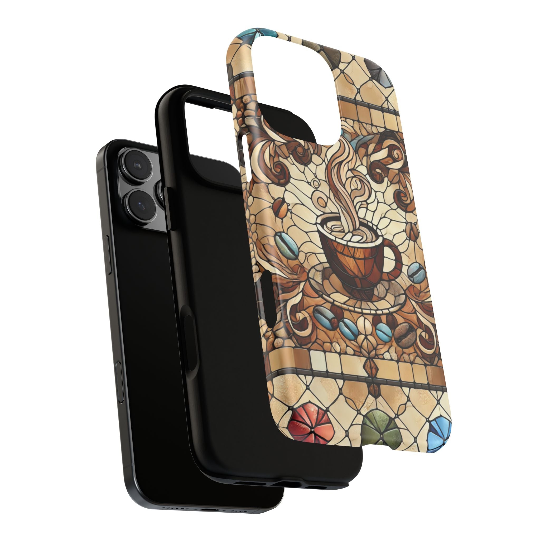 Stained Glass Coffee iPhone Case – Shockproof TPU, 3D Wrap Design