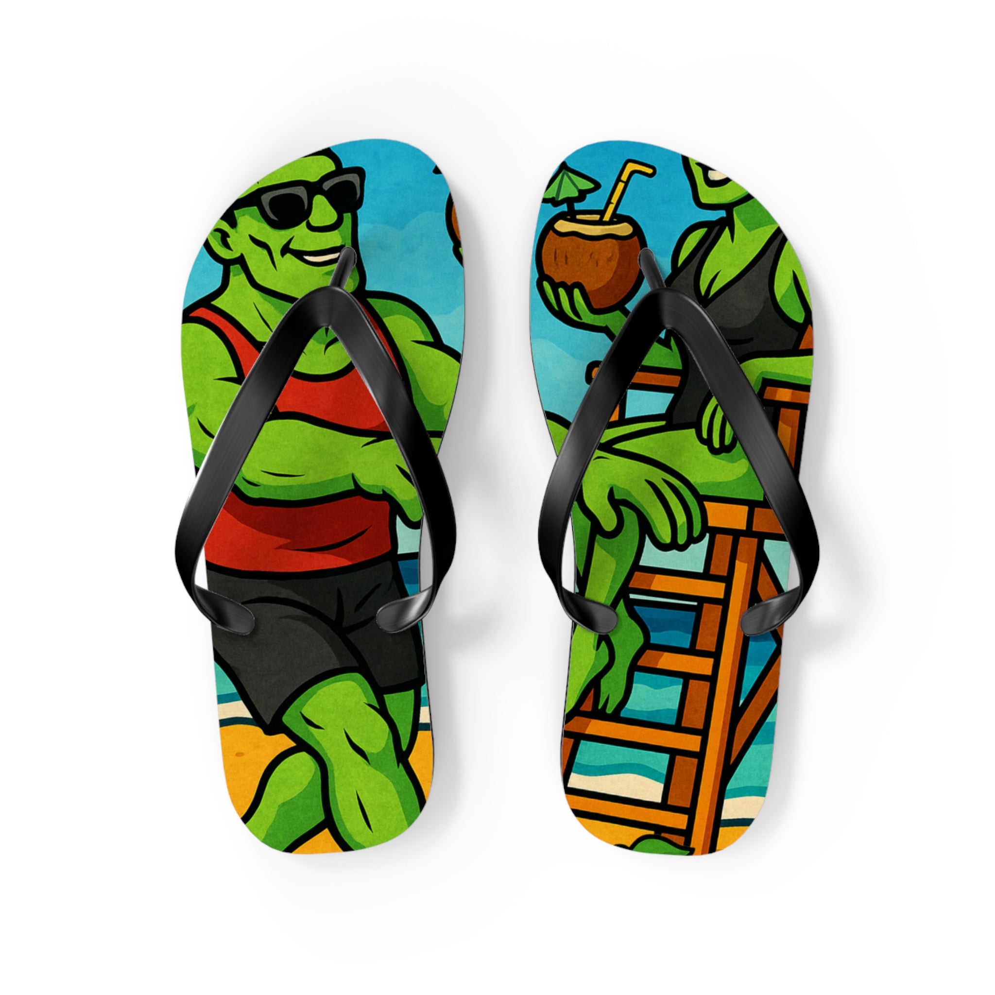 Fun Monster-Themed Flip Flops - Vibrant Summerween Sandals