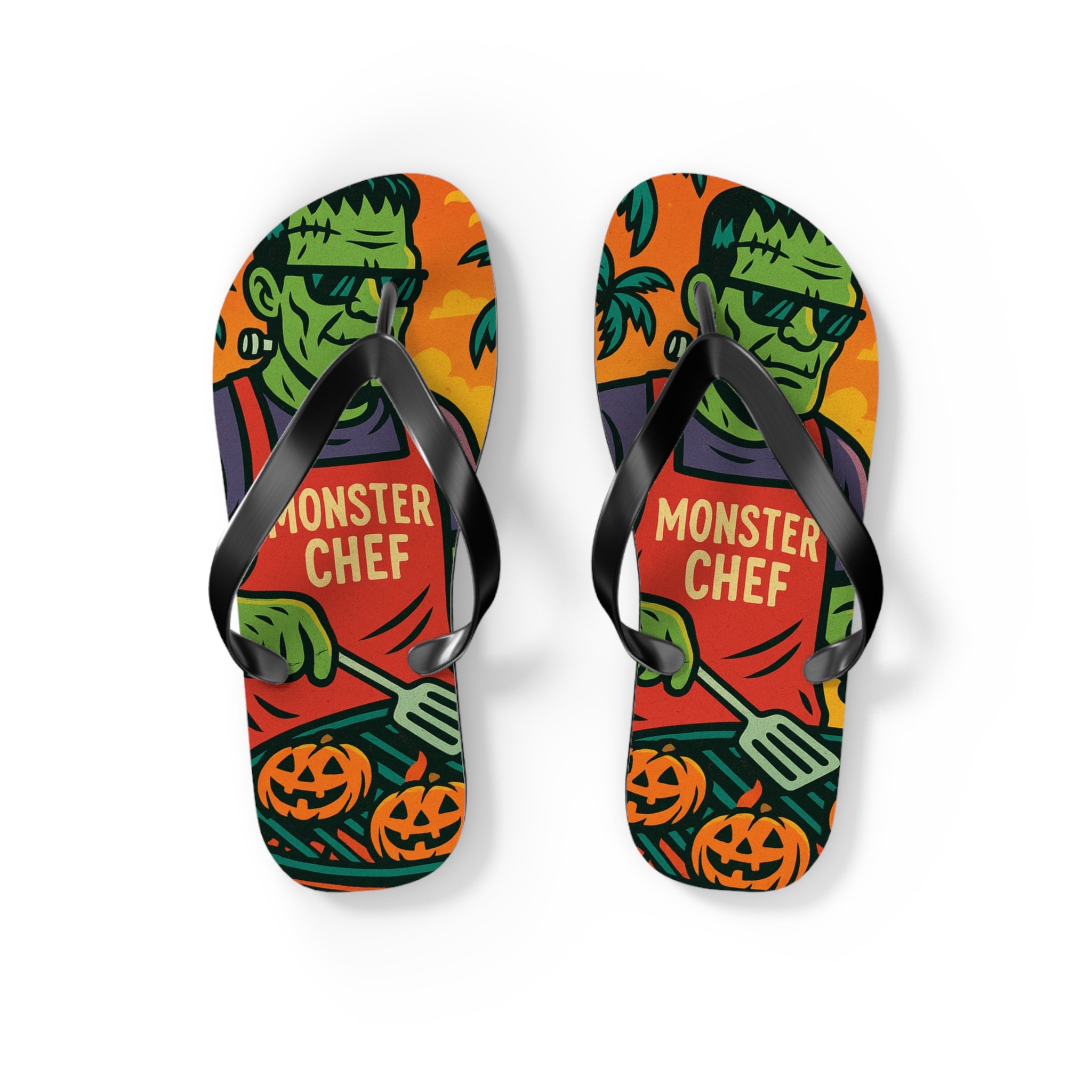 Halloween Monster Chef Flip Flops – Vibrant Summerween Sandals