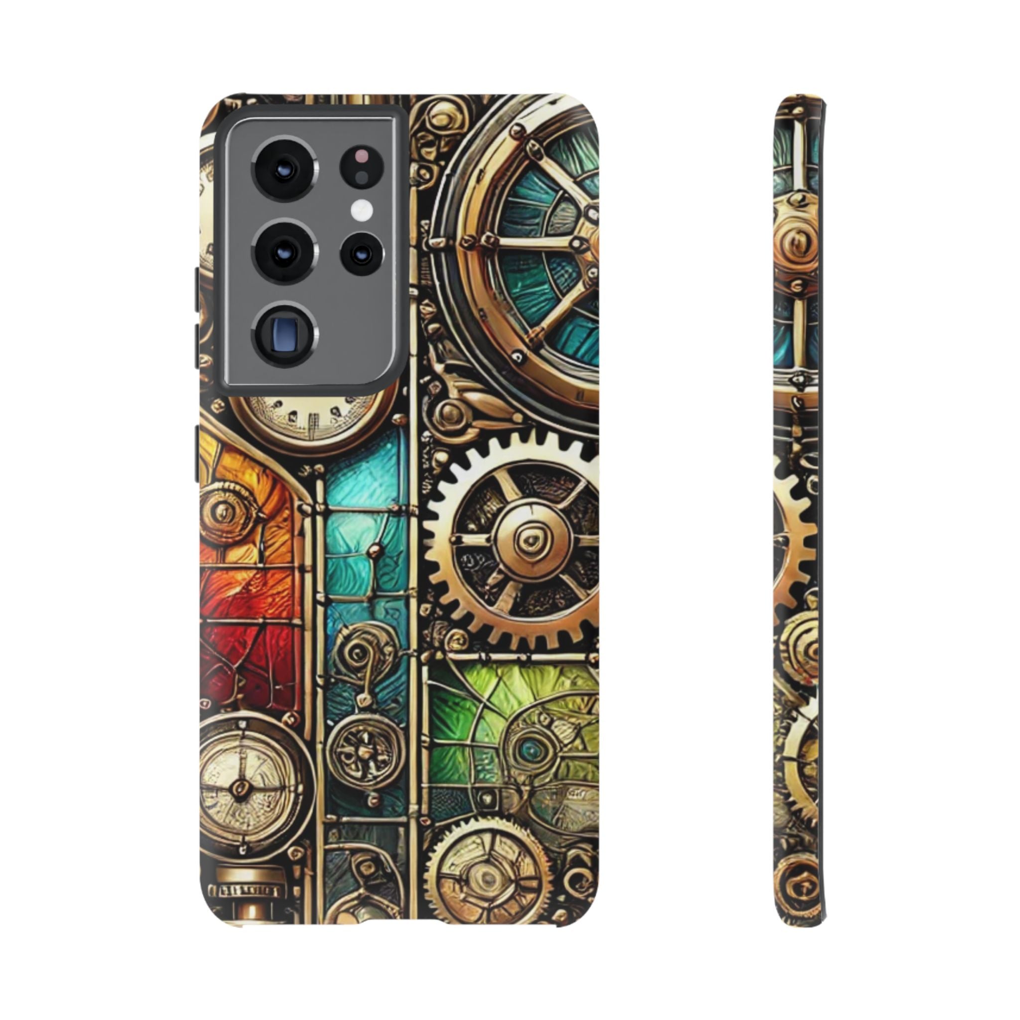 Steampunk Meets Stained Glass Android Case, Artistic Gear Design, Vintage Tech Accessory, Steampunk Decor, Faux Stained Glass Tech Decor