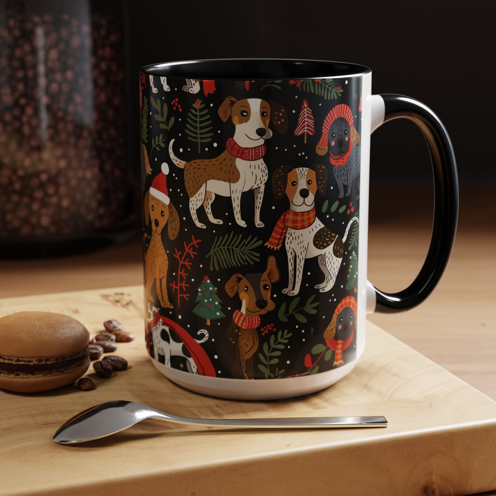 Holiday Dogs Coffee Mug — Festive Dachshund & Beagle Pattern (11/15oz)