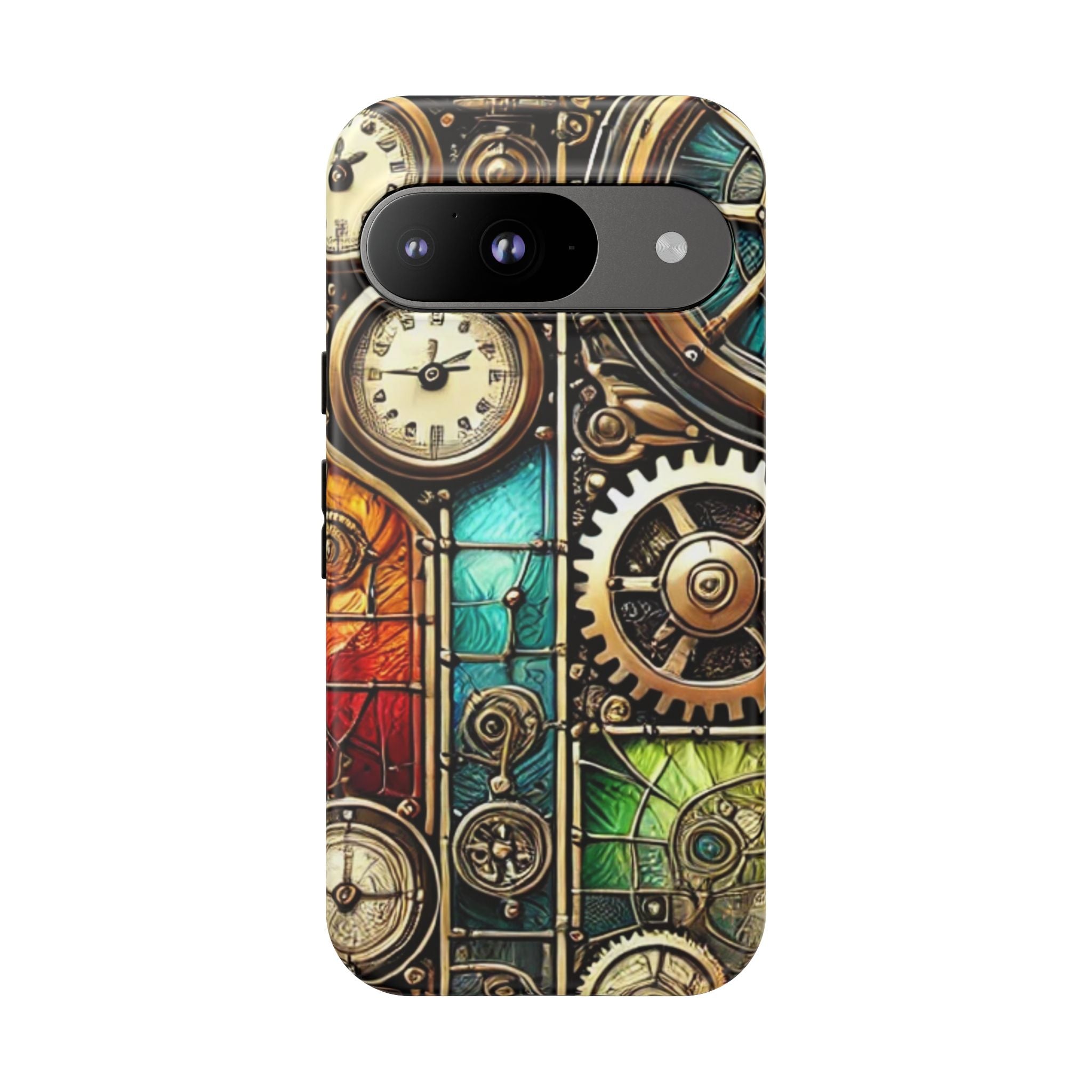 Steampunk Meets Stained Glass Android Case, Artistic Gear Design, Vintage Tech Accessory, Steampunk Decor, Faux Stained Glass Tech Decor